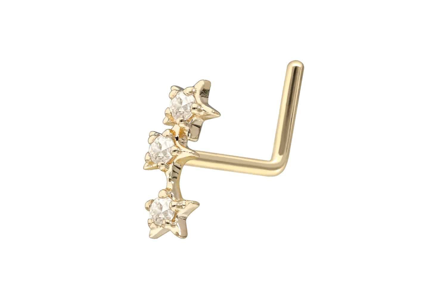 PIERCINGLINE Nasenpiercing 14/18 Karat Gold Nasenstecker L-Form 3 MOISSANIT günstig online kaufen