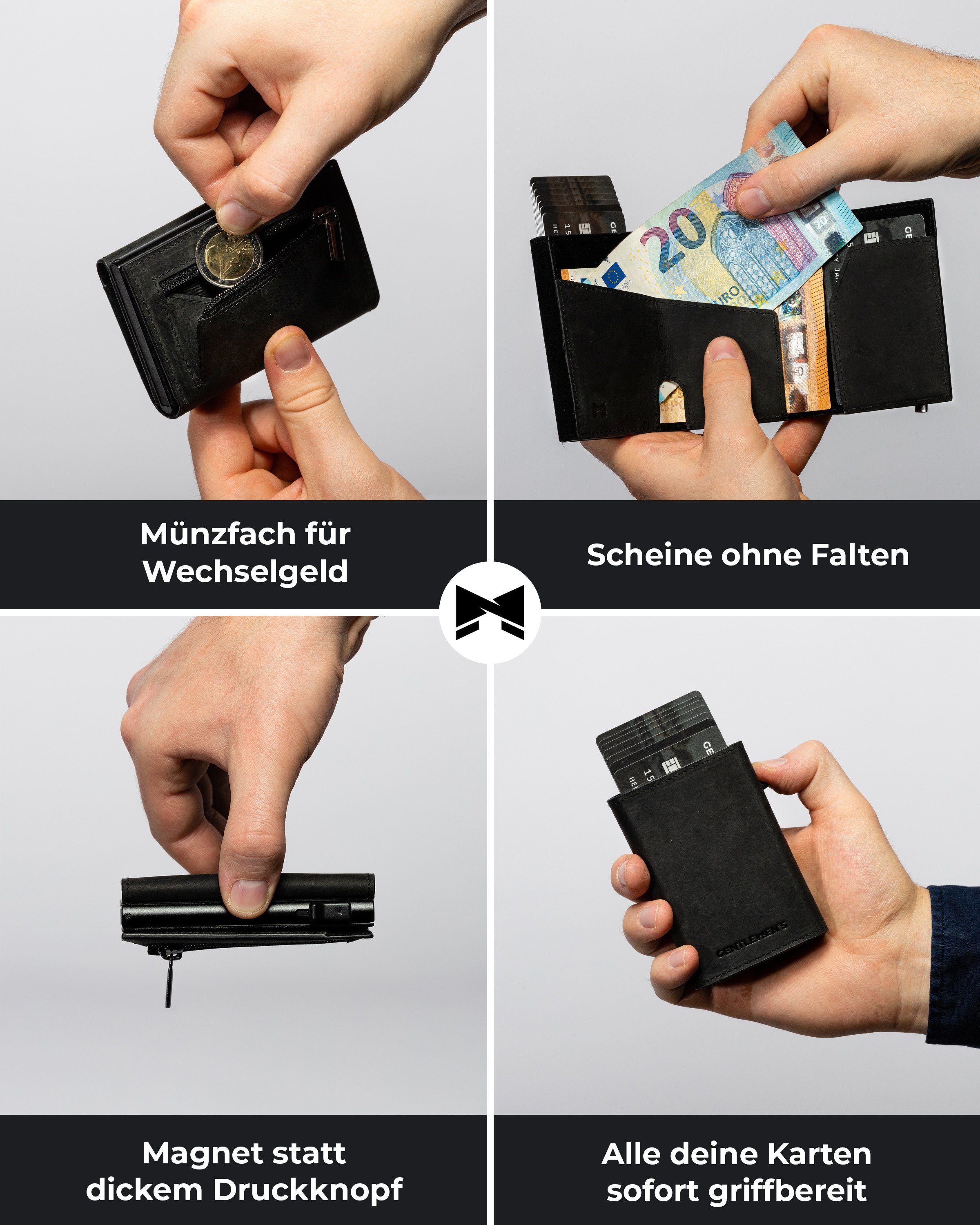 Smart mit Scheinfach Kreditkartenetui Herren - mit Herren Portemonnaie & Kleiner Wallet, RFID-Schutz Münzfach Gentlemen's Geldbörse Cardholder Geldbeutel für - Schwarz