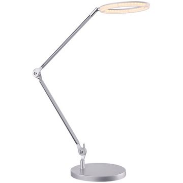 Globo Schreibtischlampe, LED-Leuchtmittel fest verbaut, Warmweiß, 7 Watt LED Tisch Leuchte silber satiniert Lese Lampe Schalter