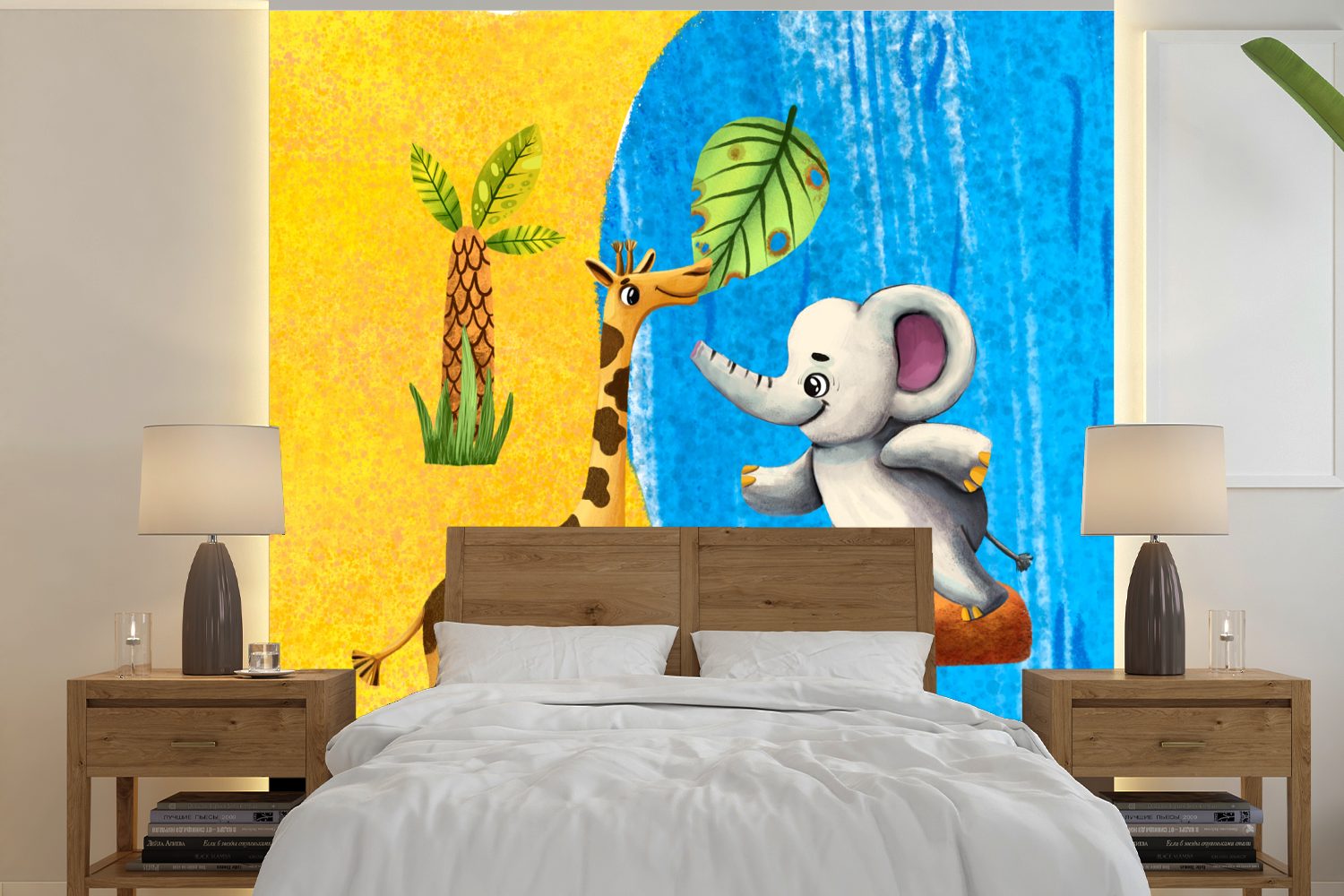 Elefant für Matt, - oder Vinyl (5 Meer, Wandtapete Schlafzimmer, Tapete Wohnzimmer Fototapete - Strand MuchoWow St), Giraffe bedruckt, -