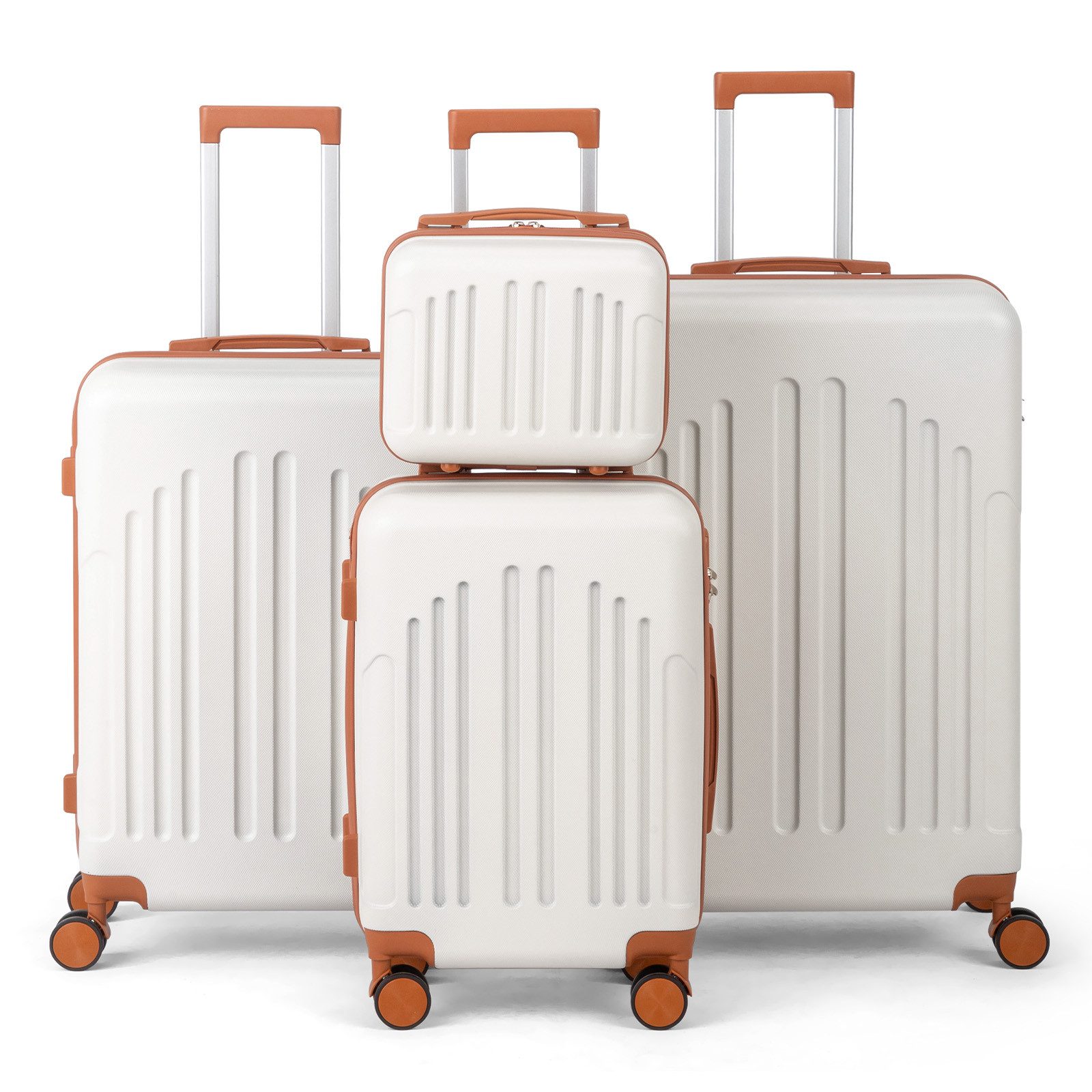 LALAHO Trolleyset 4tlg. Kofferset Hartschalenkoffer Trolley 360° Rollen, 4 Rollen, (4 tlg), Reisekoffer Set mit Handgepäck, Beige