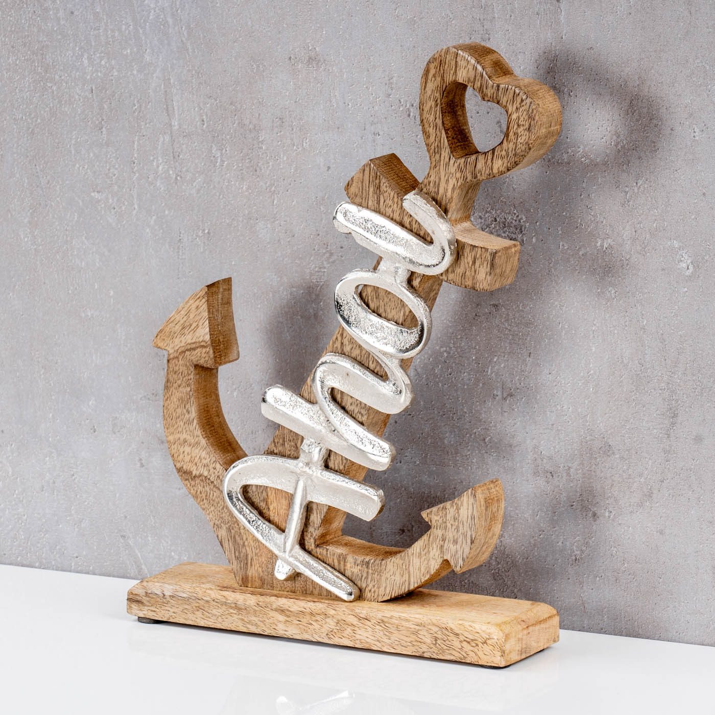 Levandeo® Dekoobjekt, Anker Skulptur H28cm Silber Mango Holz Tischdeko Aufs günstig online kaufen