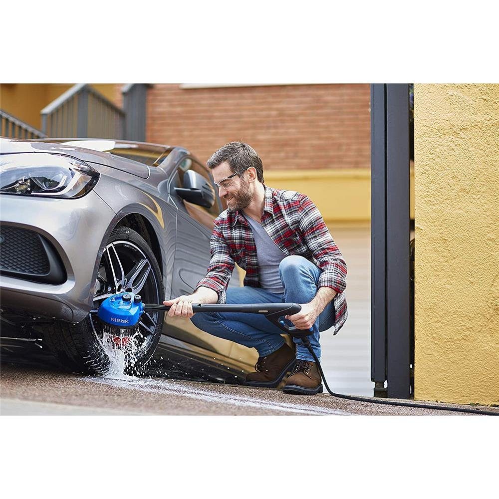 Nilfisk Hochdruckreiniger-Düse Original 128470459 Multibürsten Set komplett, Hochdruckreiniger Zubehör, Click&Clean, 3-in-1 Set, rotierende Bürste inkl. Garten-, Fahrzeug- und Felgen-Bürsteneinsatz, Reinigungsmitteltank, Ideal für die Reinigung von Gartenmöbel, Fahrrad, Balkon, Fassaden, Wohnwagen, Wohnmobil