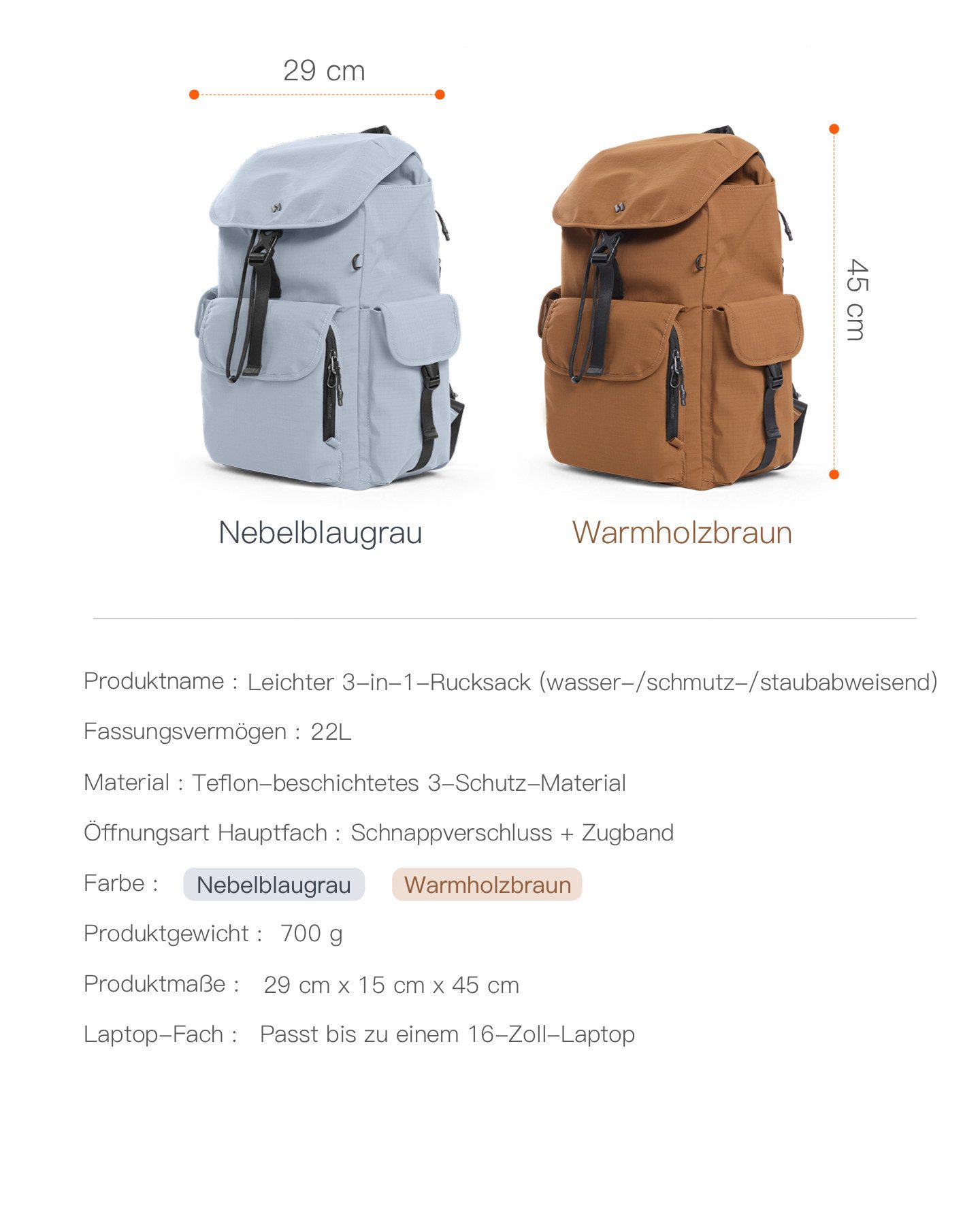 Inateck Laptoprucksack Leichter Rucksack, wasserabweisend, für 16-Zoll-Laptops