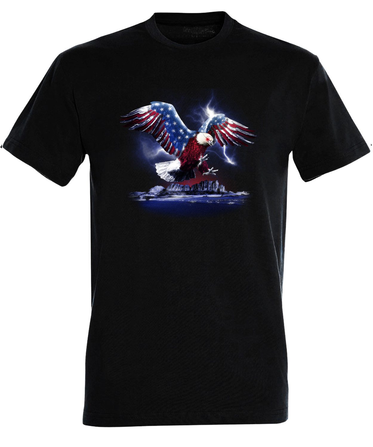 MyDesign24 T-Shirt Herren Print Shirt - Adler in USA Farben Brustprint Baumwollshirt mit USA Adler Aufdruck Regular Fit i348