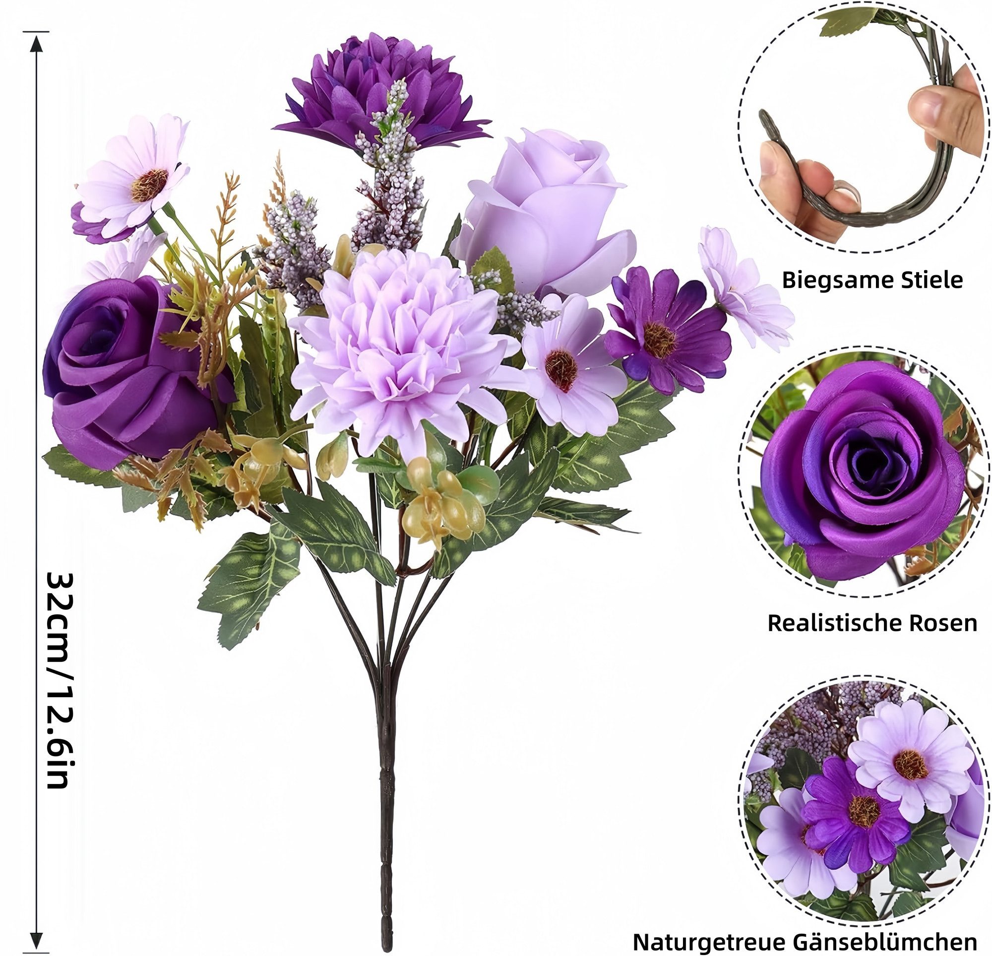 Kunstblumenstrauß Künstliche Rosenblumen 2er-Set – Seidenblumenstrauß für Dekoration, FOUORTUNATE-BEE, Perfekt für Hochzeit, Party oder Heimdekoration in Rosa – Bild 2 von 5