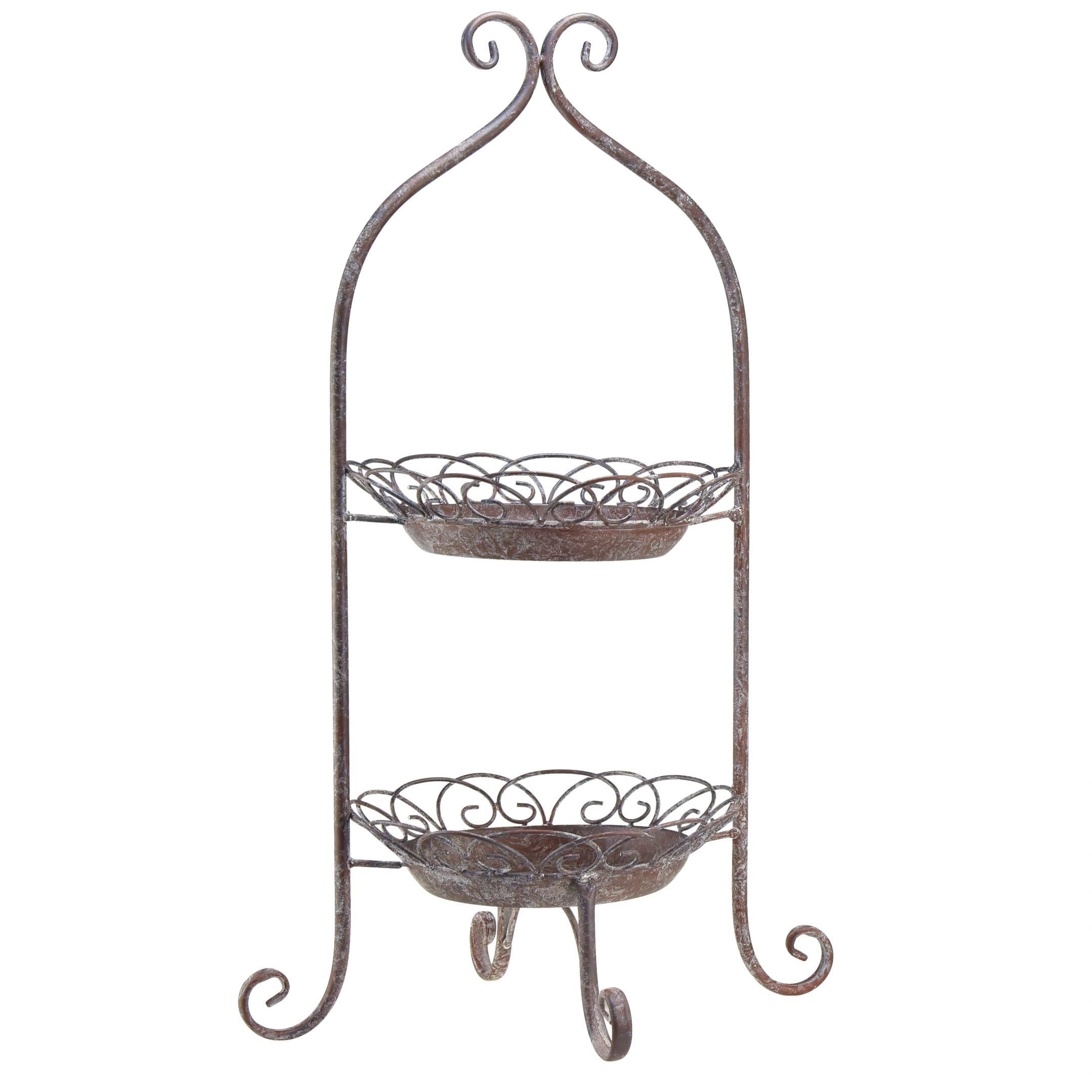 Posiwio Dekotablett Etagere aus Metall im Vintage-Look, zweistöckig, Braun mit