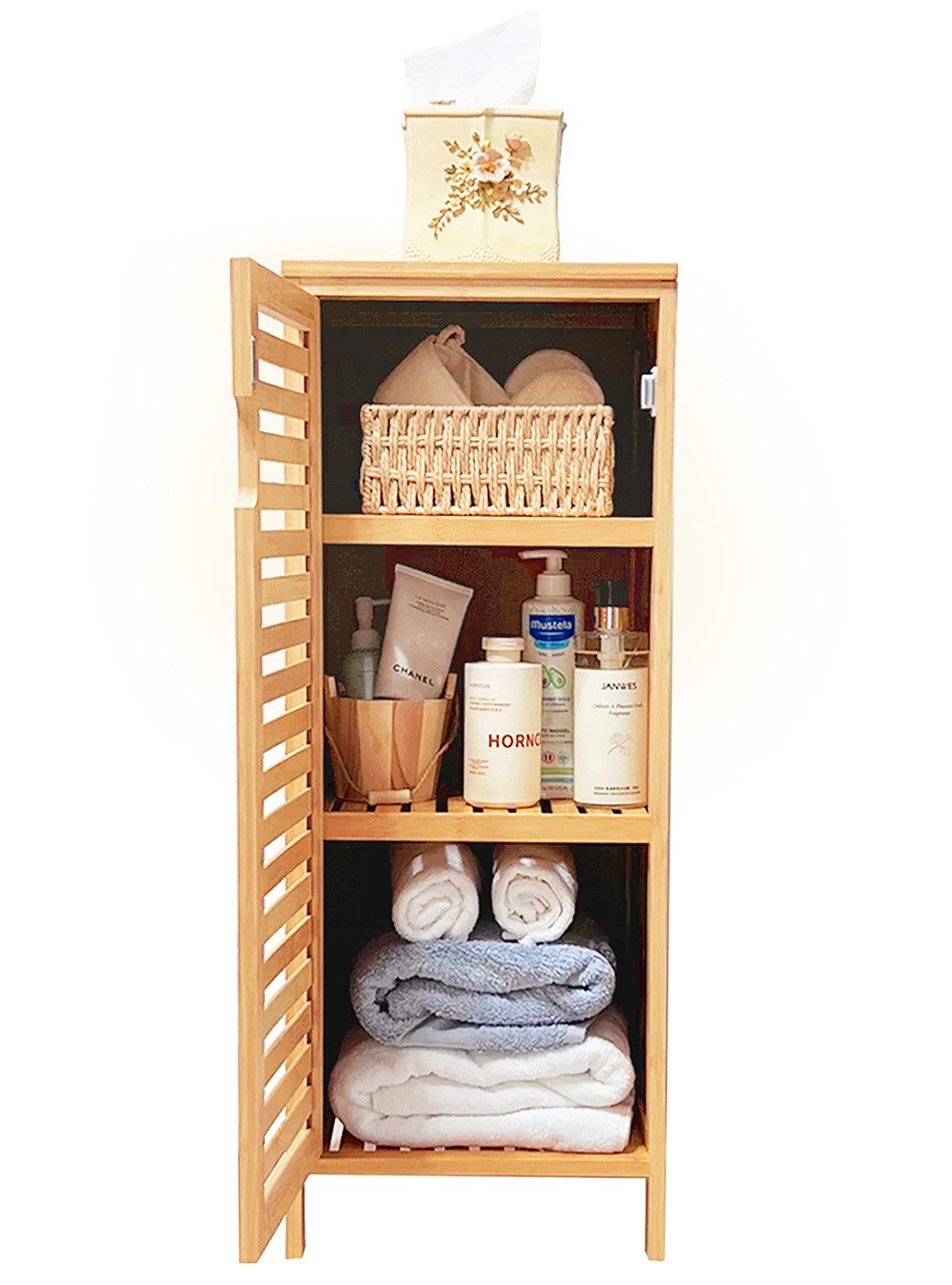 WAOHO Badkommode Badezimmerschränke aus Bambus,Badkommode,Küchenschrank,Sideboard