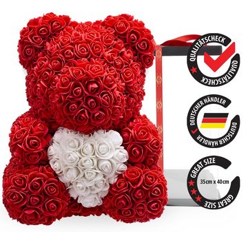 Kunstblume Rosenbär 40 cm inkl. Geschenkbox mit Herz - Geschenk für Freundin Jahrestag Geburtstag Hochzeit, NADIR, Größe: 40 cm, inklusive Geschenkbox