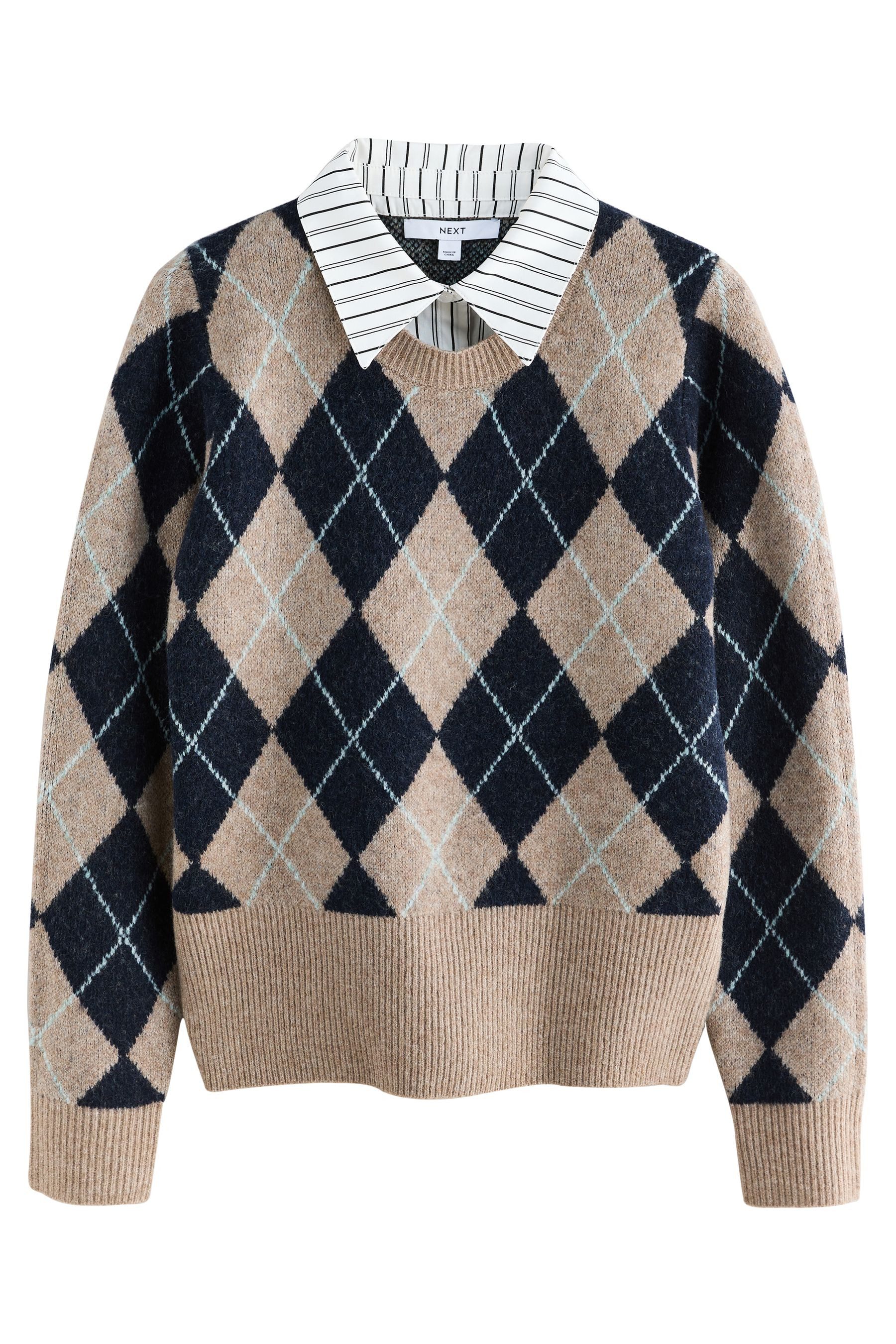 Next Strickpullover Pullover mit Kragenlage, Print und Wollanteil (1-tlg) günstig online kaufen