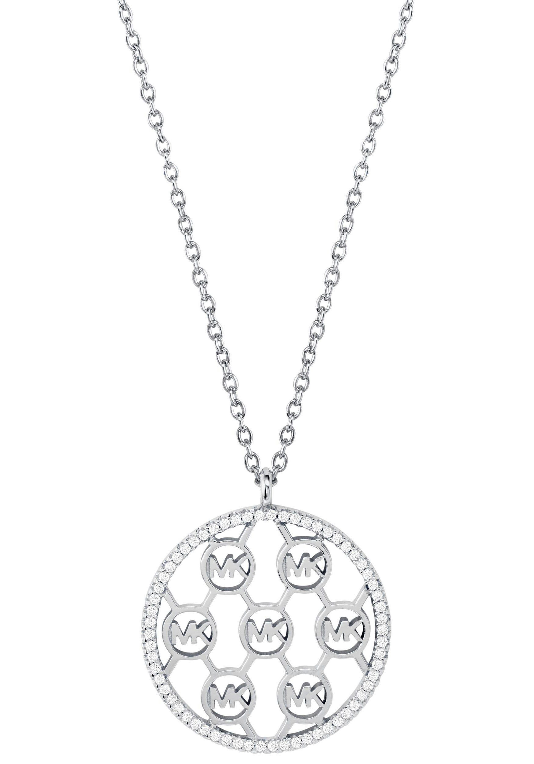 MICHAEL KORS Kette mit Anhänger PREMIUM Halskette Monogramm Logo Kreis rund, MKC1477AN040, mit Zirkonia