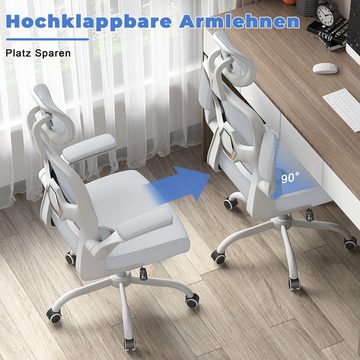 BIGZZIA Bürostuhl Schreibtischstuhl mit Verstellbarer Kopfstütze, Mit Armlehne, Elastische Lendenwirbelstütze, Höhenverstellbar