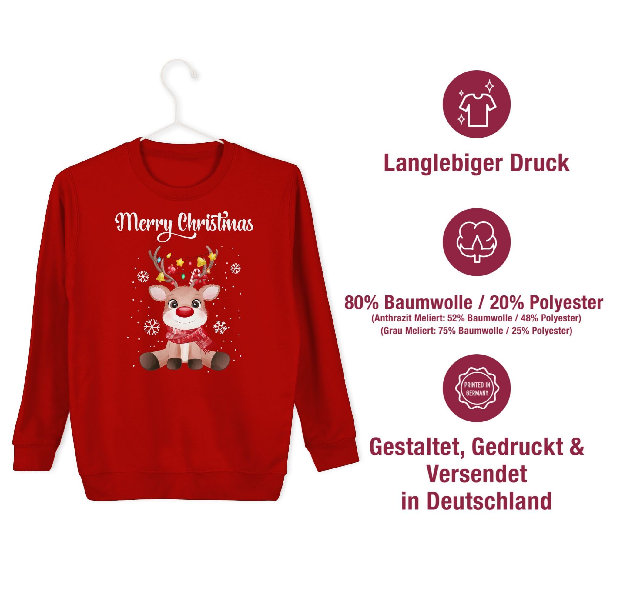 Shirtracer Kleidung mit süßes Rentier Rot Christmas Merry Weihnachten Kinder Sweatshirt Lichterkette - 1