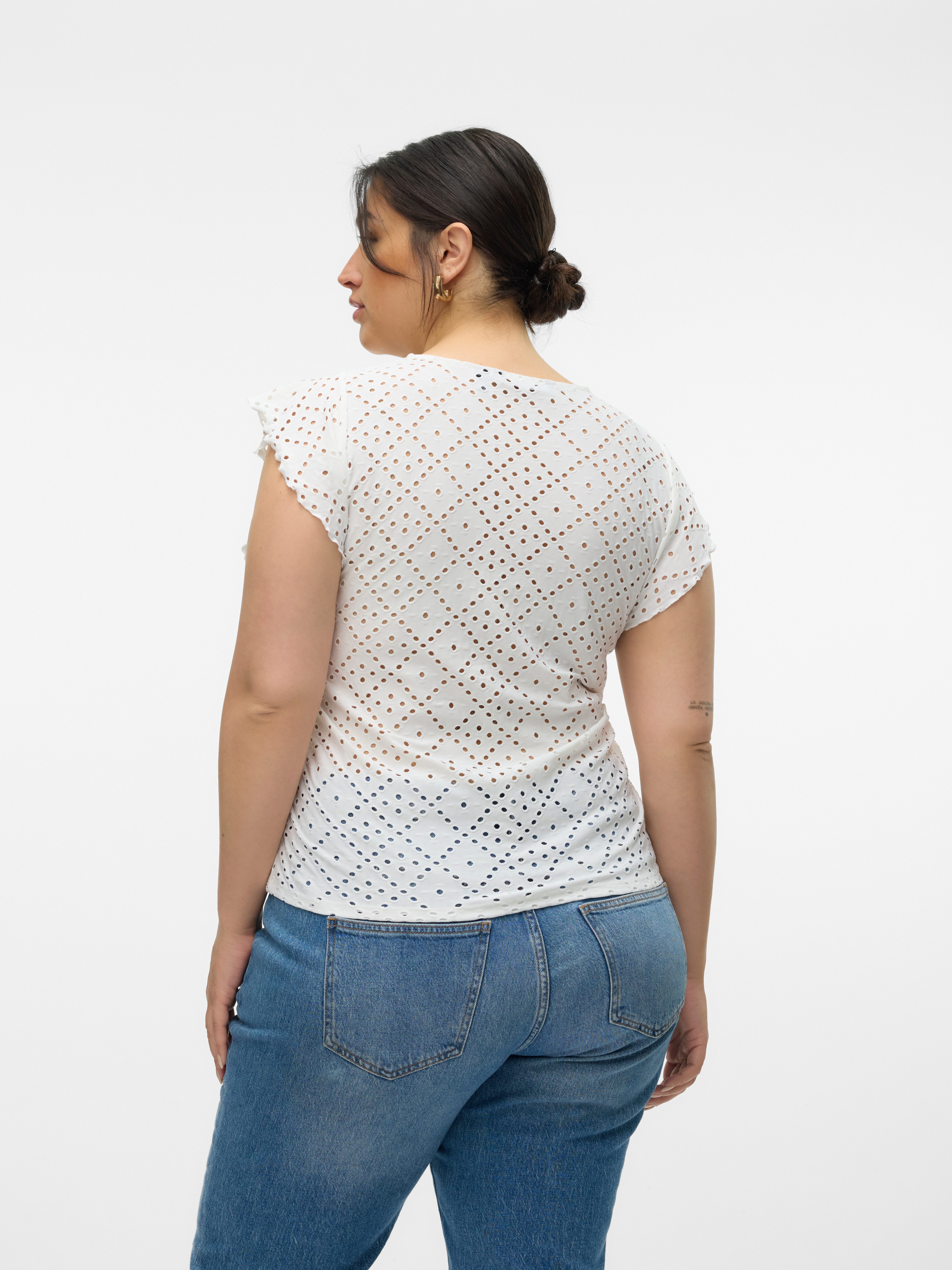 Vero Moda Curve Spitzenshirt VMCTASSA SL FRILL TOP NOOS CUR Materialmix, loose fit