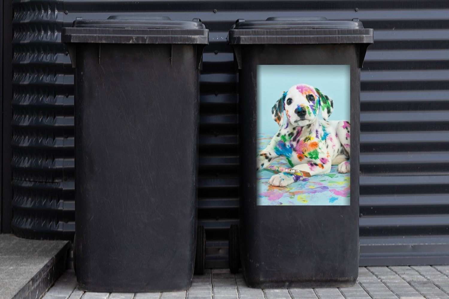 Mülleimer-aufkleber, Wandsticker - (1 Blau Container, Hund Sticker, St), Abfalbehälter - Mülltonne, MuchoWow Farbe