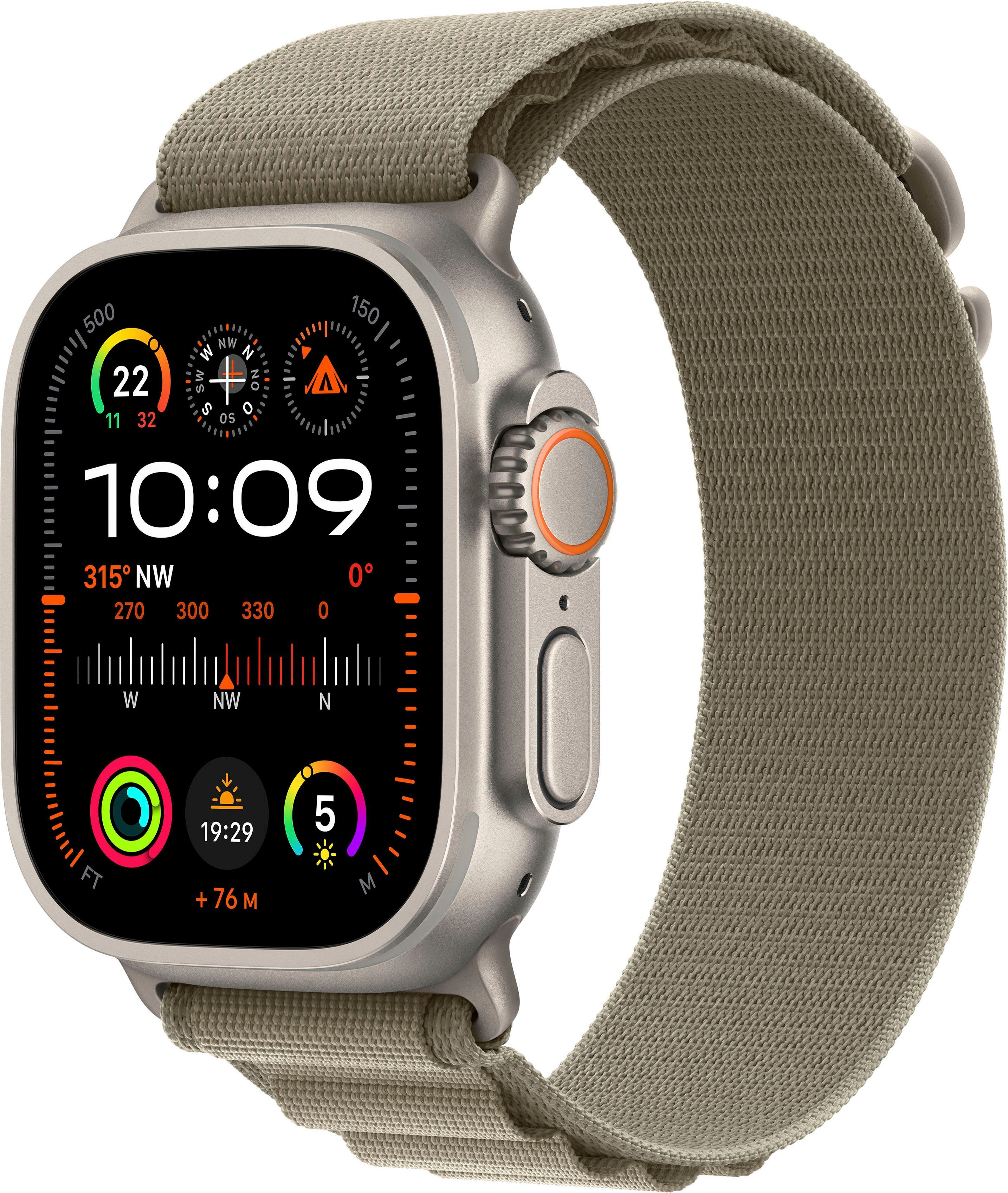 Apple Watch Ultra OS cm/1,92 Alpine Alpine + Smartwatch Titanium (4,9 Loop Watch olive mm 49 10), Cellular GPS Zoll, Titanium/Olive Large 2 