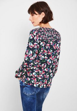 Cecil Langarmshirt Cecil Tunikashirt mit Blumenmuster in Deep Blue (1-tlg) Nicht Vorhanden