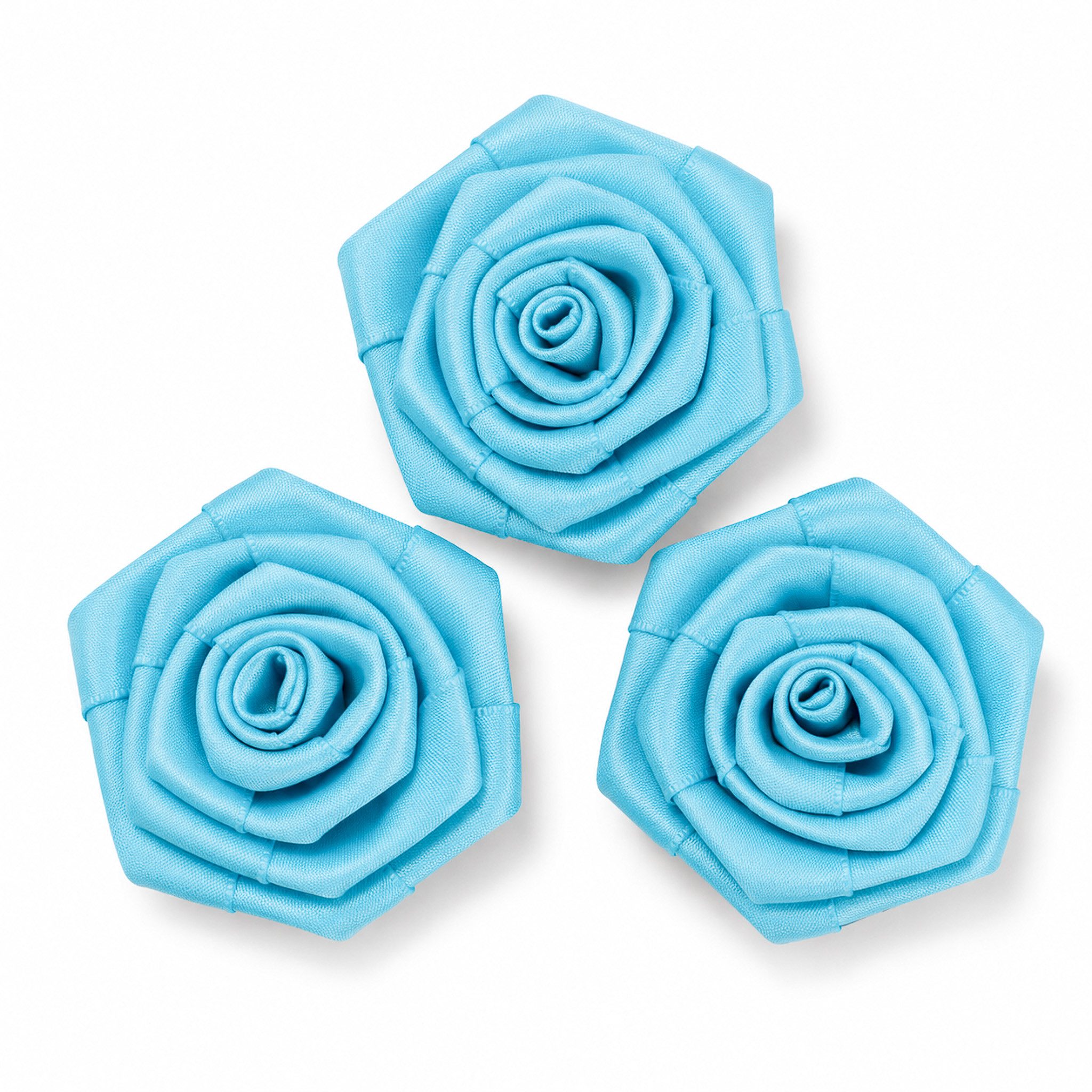 Creativery Streudeko, Satinrosen 6cm zum Basteln & Aufnähen 3 Stück Türkis