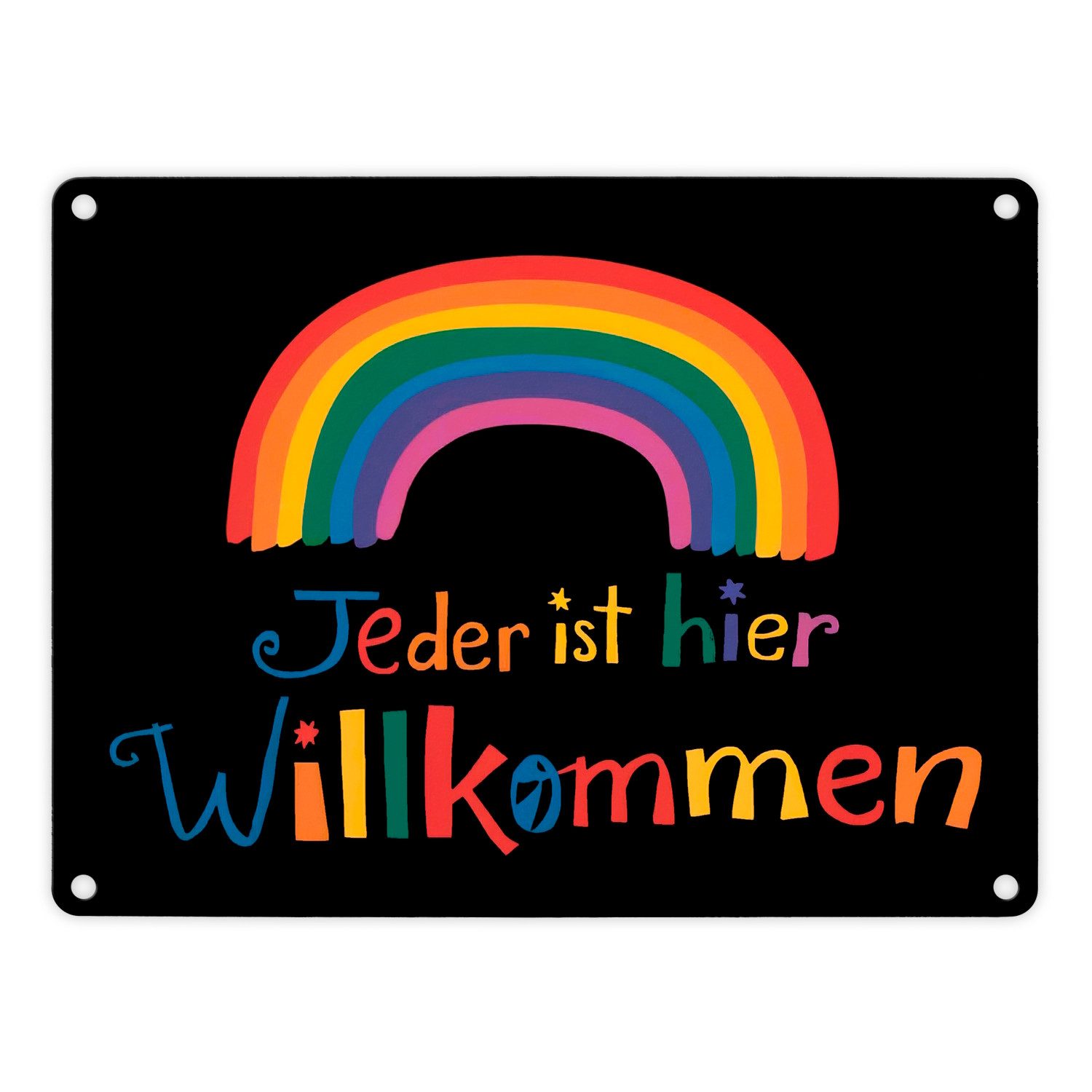 Metallschild Jeder ist hier Willkommen Regenbogen Metallschild in 15x20 cm