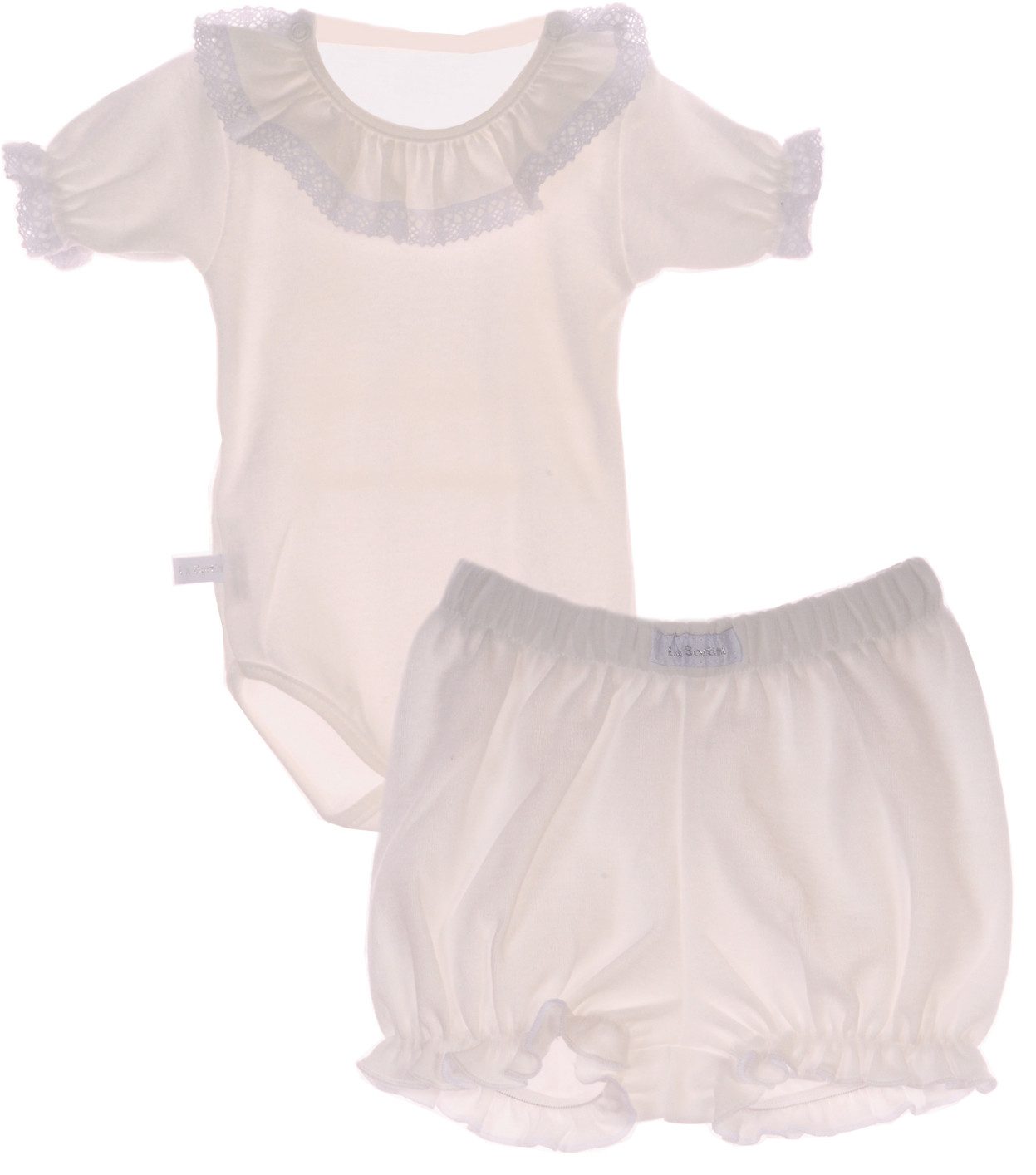Body & Shorts Baby Set 2tlg Kurzarmbody mit Spitzenkragen und Höschen in Creme