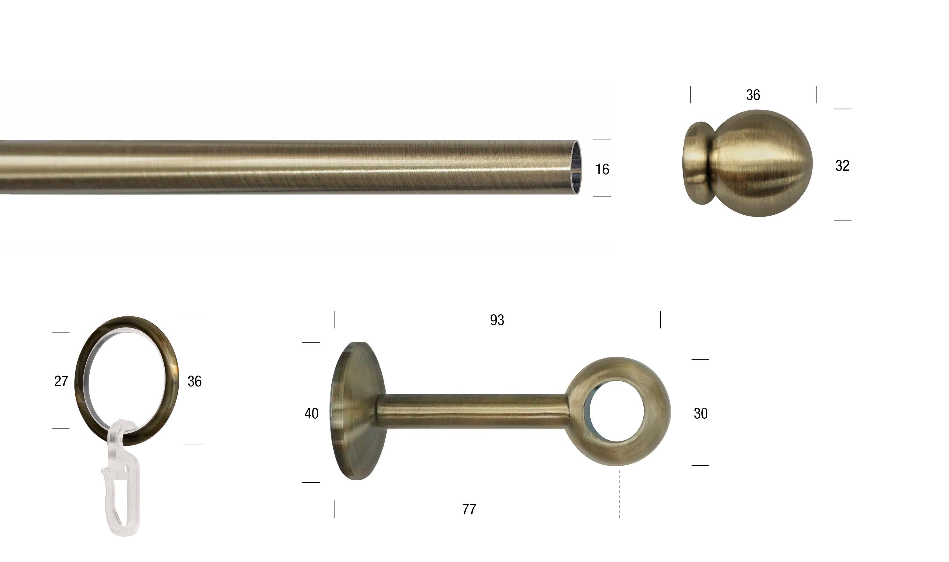 GARESA Gardinenstange ESPERANCA, Ø 16 mm, 1-läufig, Wunschmaßlänge, verschraubt, Metall, rustikale Vorhanggarnitur, verlängerbar, Eisen, Endk. Kugel, m. Ringe