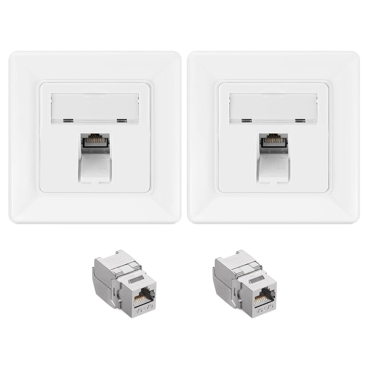 kwmobile Keystone Dose Modul Set - 2x Modul, 2x Netzwerkdose - CAT 6A Netzwerk-Adapter, 24.00 cm, Keystone Dose Modul Set