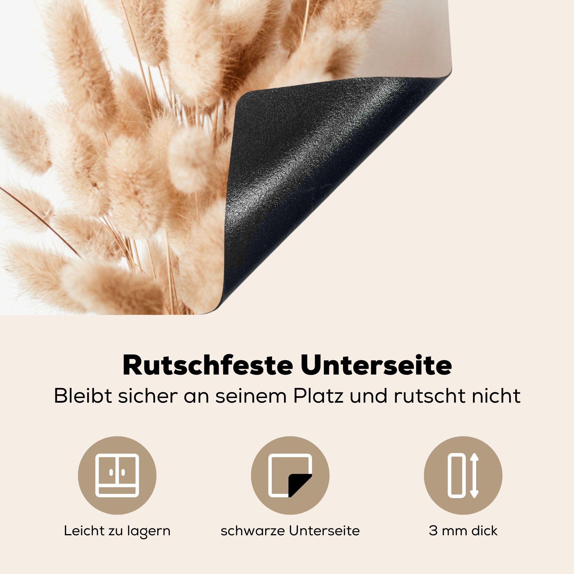 (1 Ceranfeldabdeckung MuchoWow Pampasgras tlg), Beige, Flieder Herdblende-/Abdeckplatte Vinyl, Weiß - Arbeitsfläche Mobile - - cm, 60x52 nutzbar,