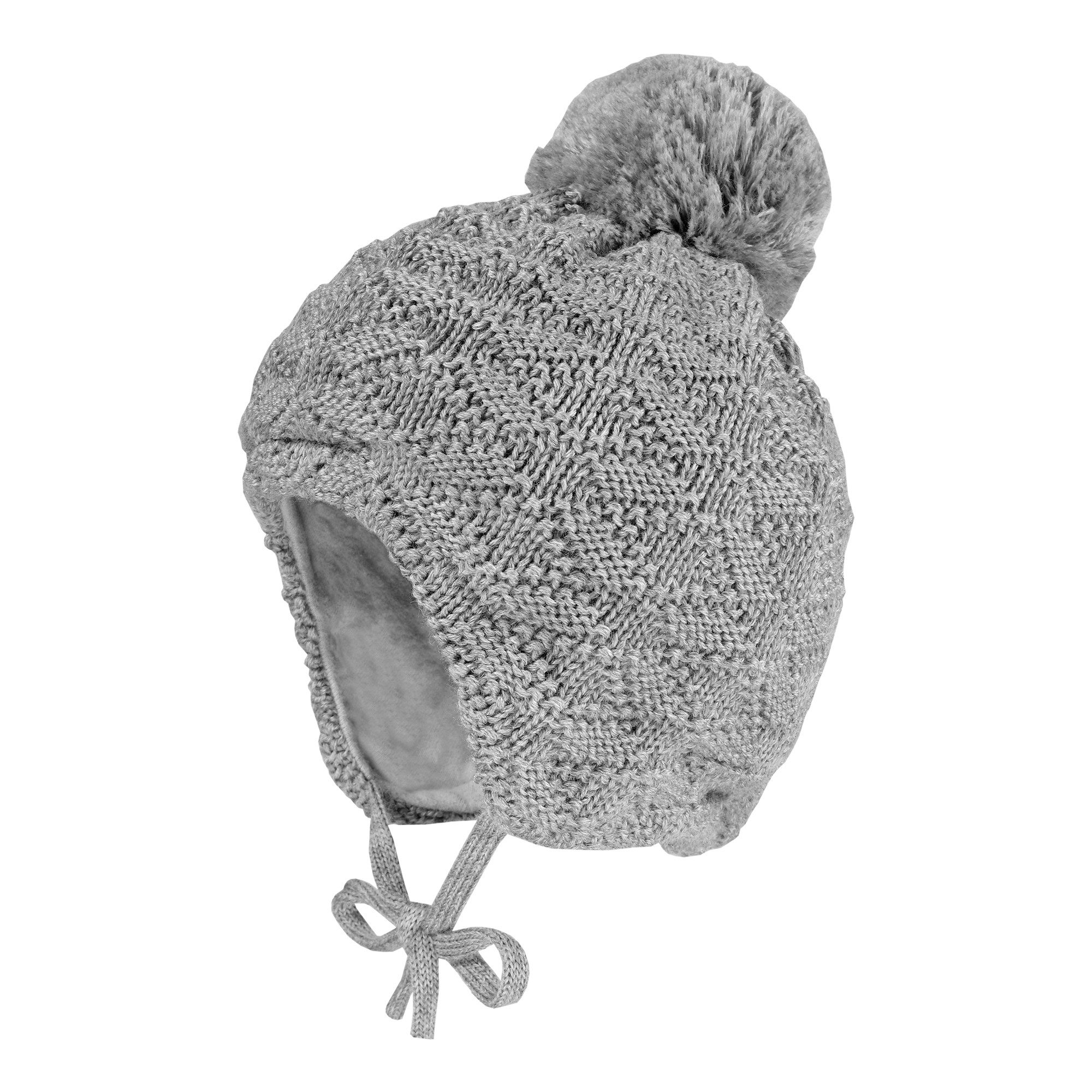 Strickmütze MINI-Mütze Struktur ausgenäht Pompon