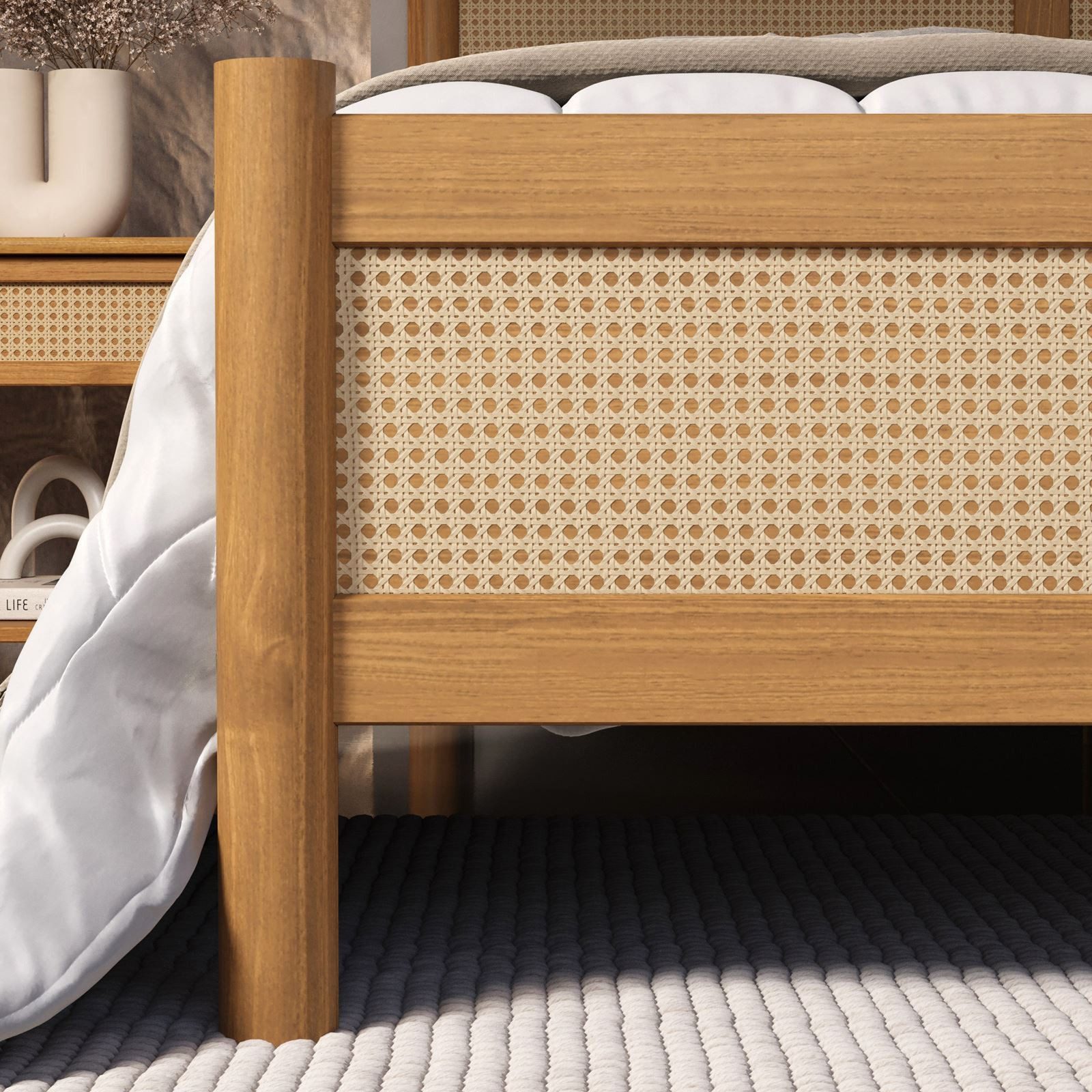 IDIMEX Massivholzbett CEFIRA, Doppelbett 140x200 cm mit Rattangeflecht Eiche Finish – Bild 5 von 5