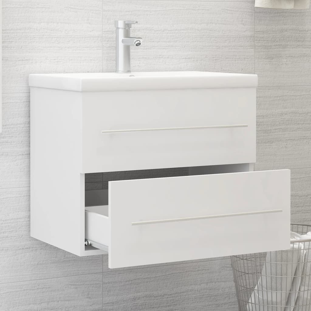 vidaXL Waschbeckenunterschrank Waschbeckenunterschrank mit Einbaubecken Weiß Holzwerkstoff (1-St)