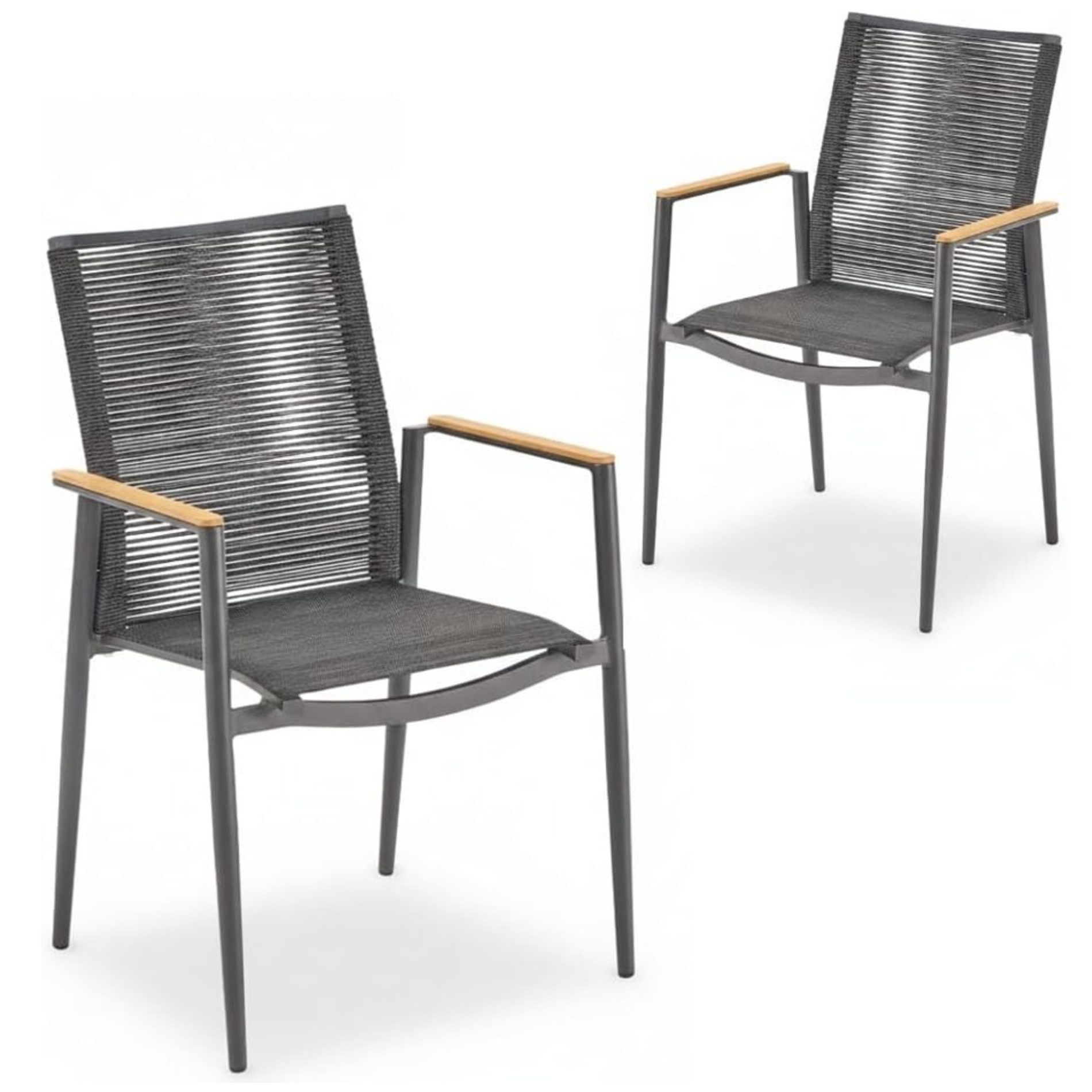 Liadomo Gartenstuhl Mannoli (2 St), Rope und Textilgewebe, Armlehnen Teak, stapelbar