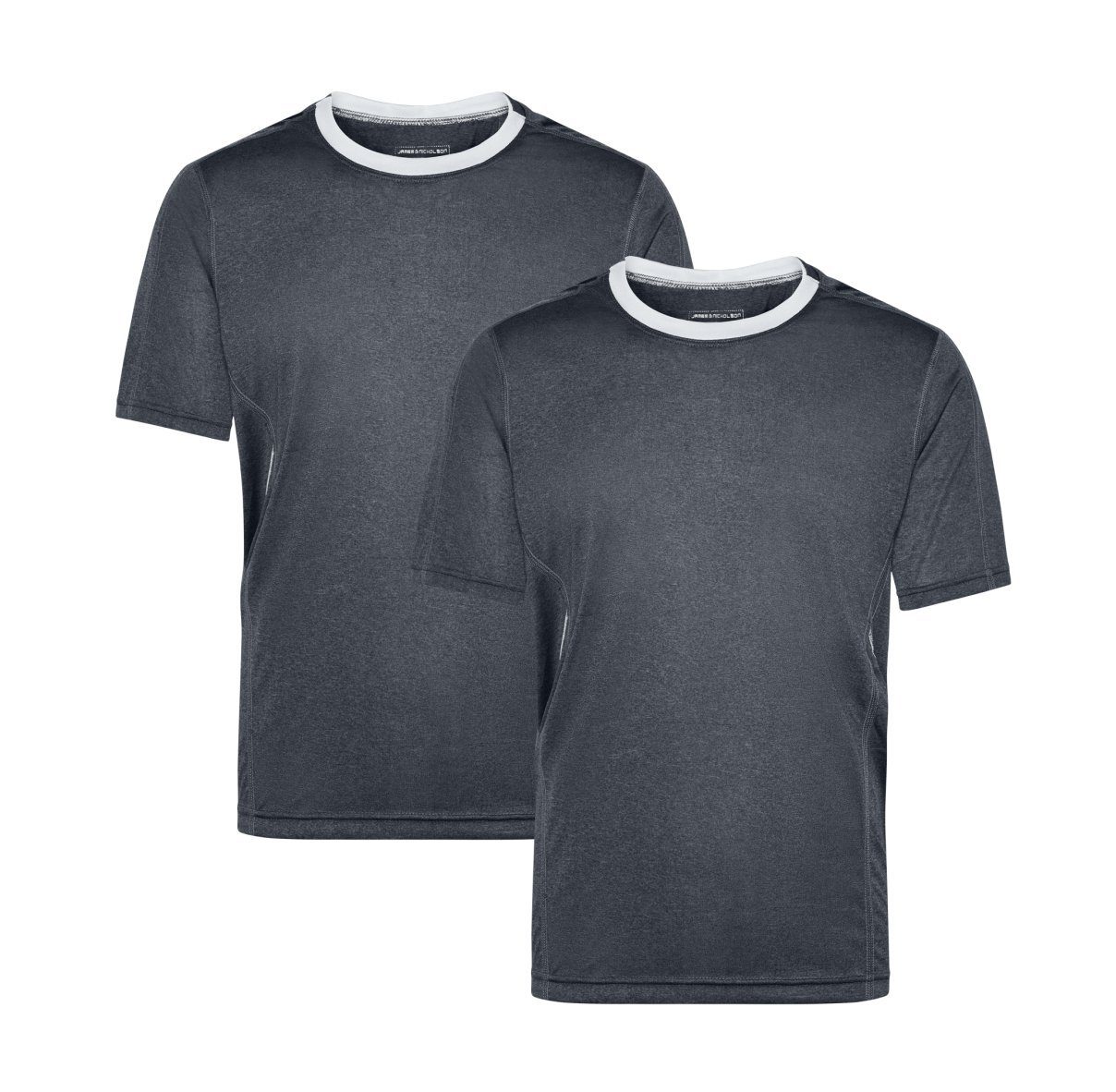 James & Nicholson Laufshirt Doppelpack Herren Kurzarm Laufshirt Running T-Shirt JN472 (Doppelpack, 2er-Pack) Atmungsaktiv und Feuchtigkeitsregulierend black-melange/white