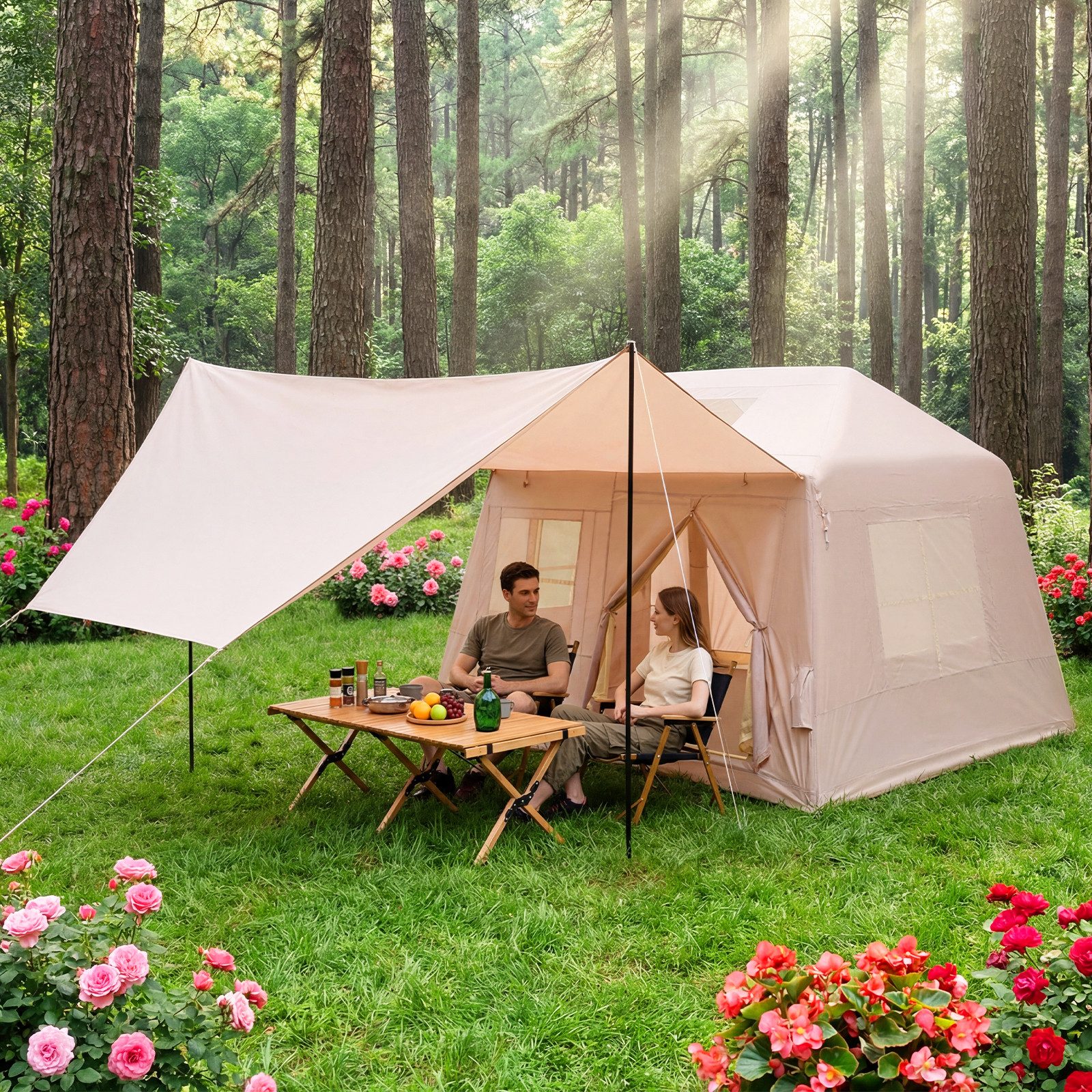 COSTWAY aufblasbares Zelt, Personen: 6, Luftzelt mit Vordach, Campingzelt