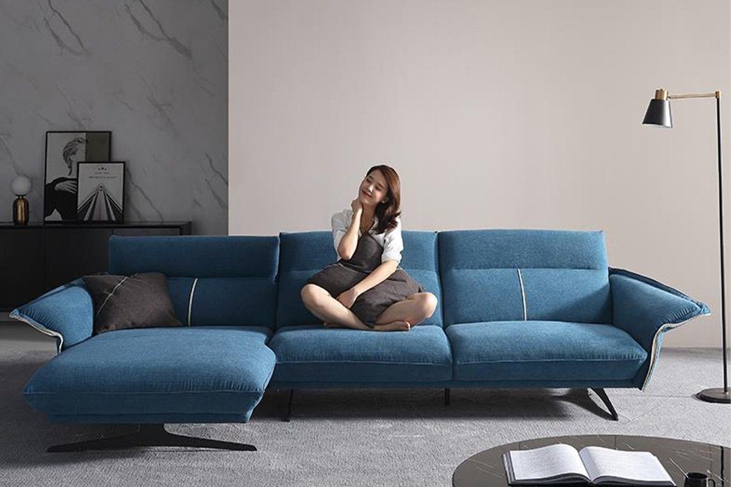 JVmoebel Ecksofa, Design Stoff Ecksofa Couch Blau Sofa Polster Textil L-Form Design