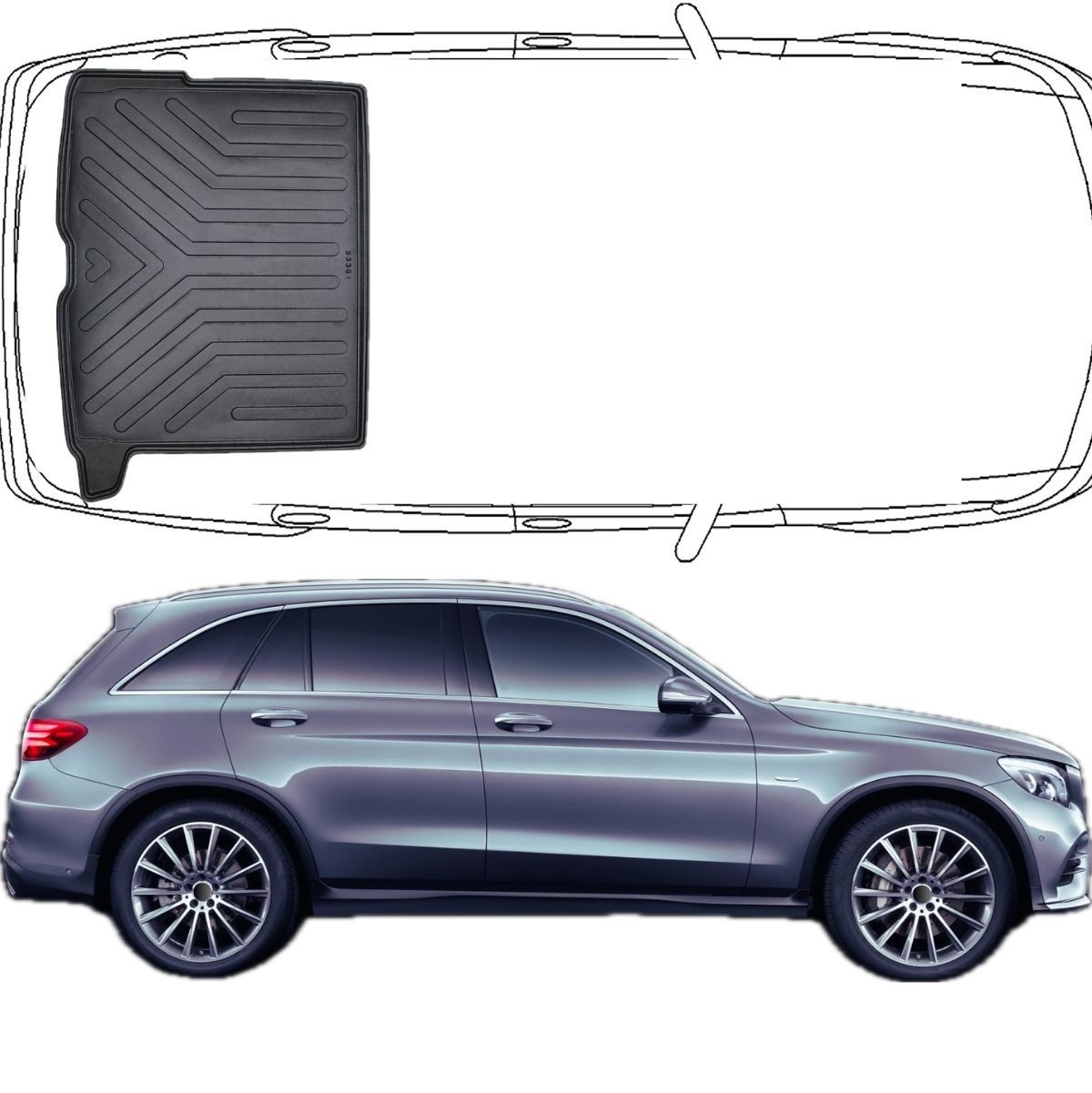 Trimak Passform-Fußmatten Oder Kofferraumwanne Oder Set für Mercedes GLC, Mercedes-Benz GLC X253 SUV 2015-2022 Kofferraummatte TPE Antirutsch