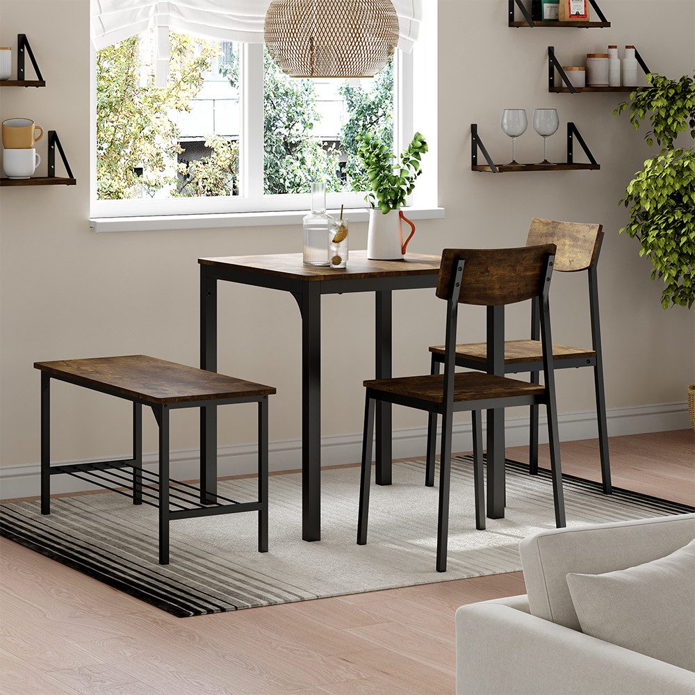 Vicco Essgruppe Fyrk, Schwarz/Eiche rustikal, 70 x 70 cm 4 Teile, (4-tlg)