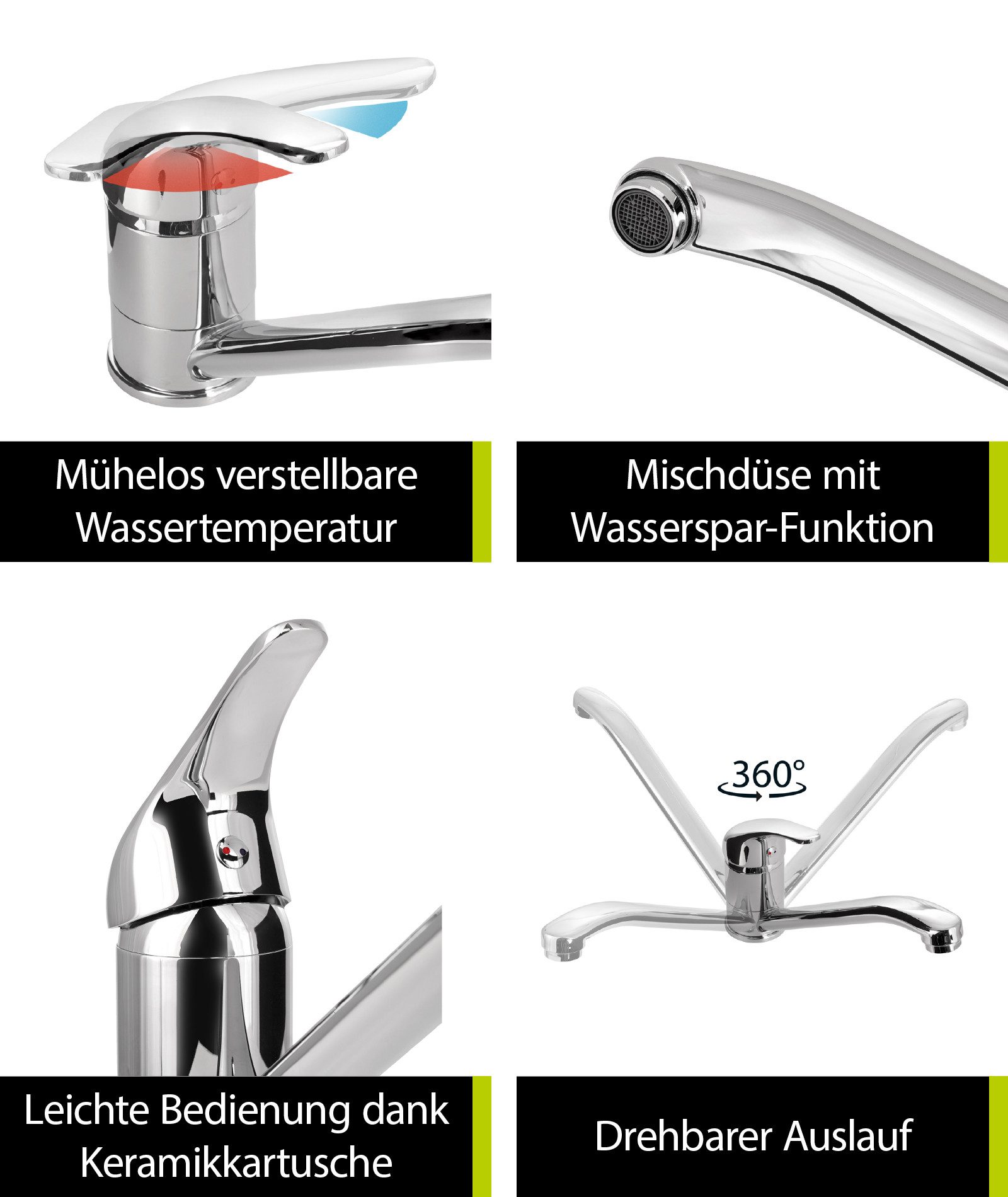 aquaSu Spültischarmatur Soul Chrom, Wassersparmischdüse, Einhebelmischer, Keramikkartusche