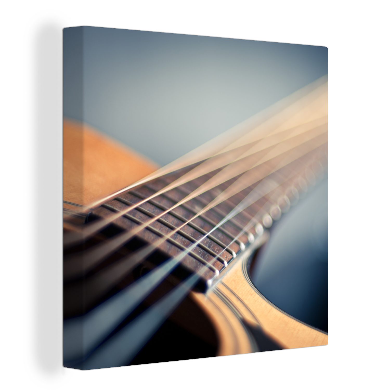OneMillionCanvasses® Leinwandbild Nahaufnahme der Saiten einer akustischen Gitarre, (1 St), Leinwand Bilder für Wohnzimmer Schlafzimmer