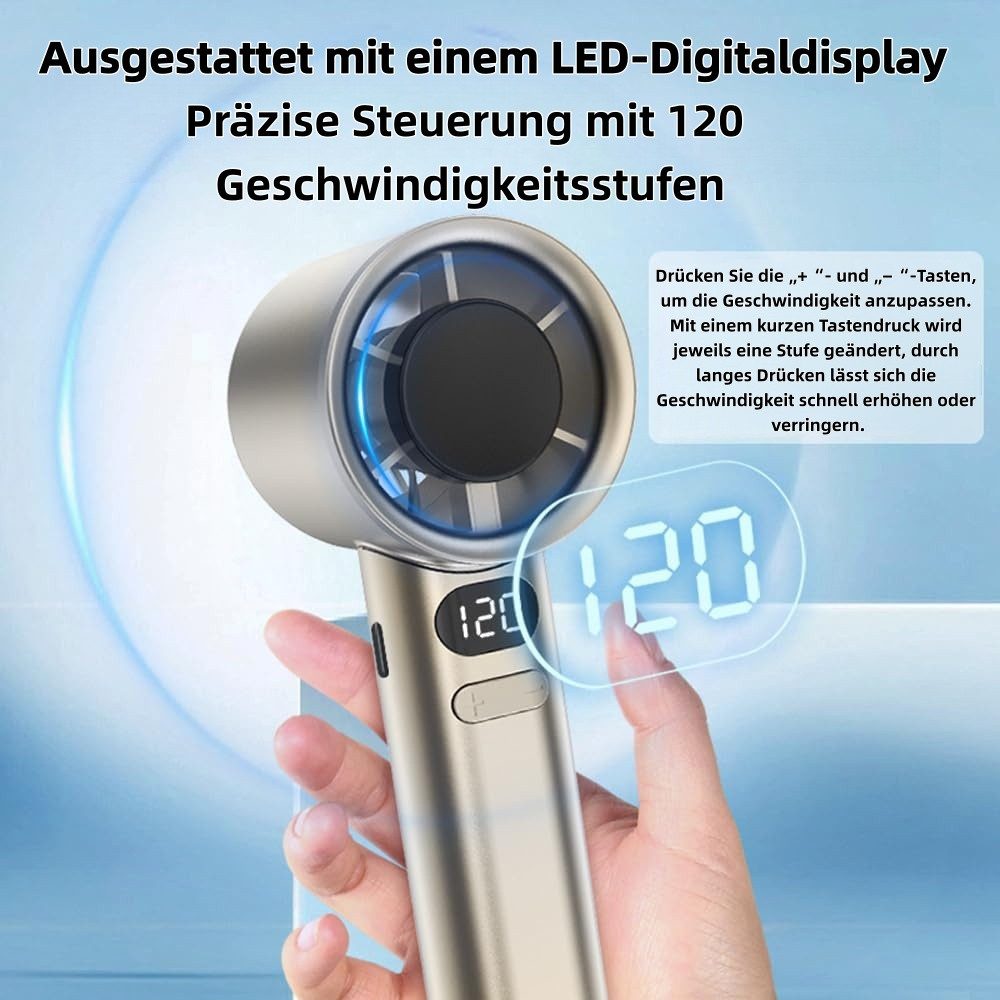 Bomiclss Handventilator Tragbar Turbo Hand Ventilatoren Mini Stark Ventilator Mit LCD Display, für Strand,Büro, Reise,Outdoor, Geschenk – Bild 4 von 5