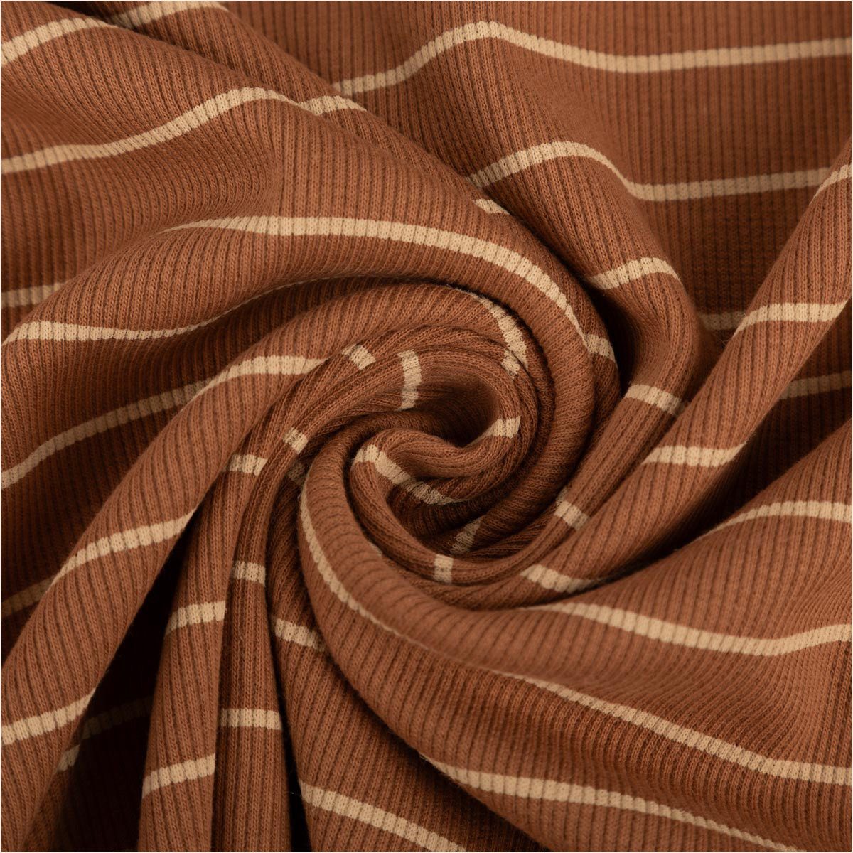 SCHÖNER LEBEN. Stoff Jerseystoff Ripp Meterware Streifen braun beige Baumwolle 120cm, allergikergeeignet