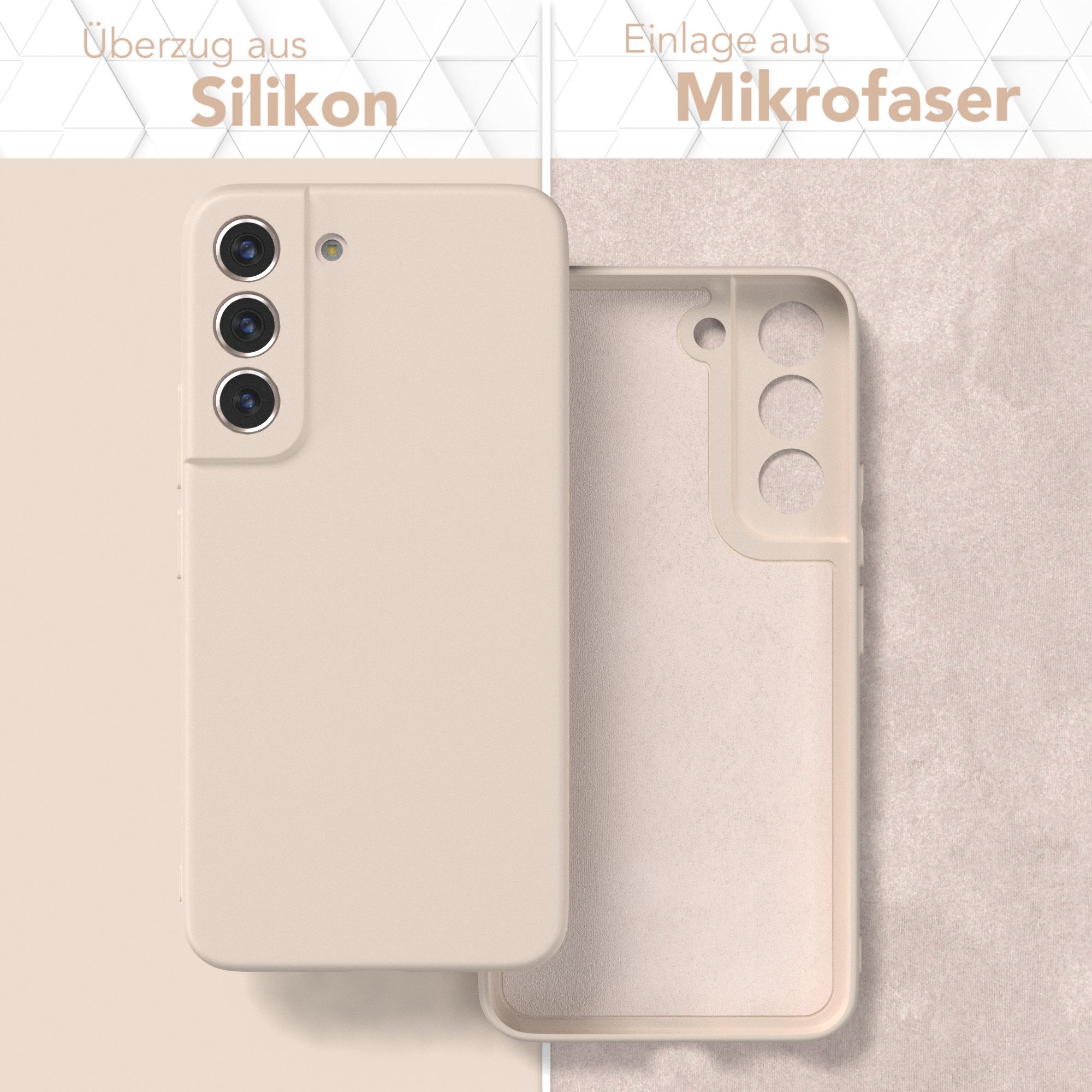 EAZY CASE Handyhülle für Samsung Galaxy S22 5G Hülle Silikon 6,1 Zoll, Bumper Case Matt Slimcover Silikonschutzhülle elastisch Taupe / Beige