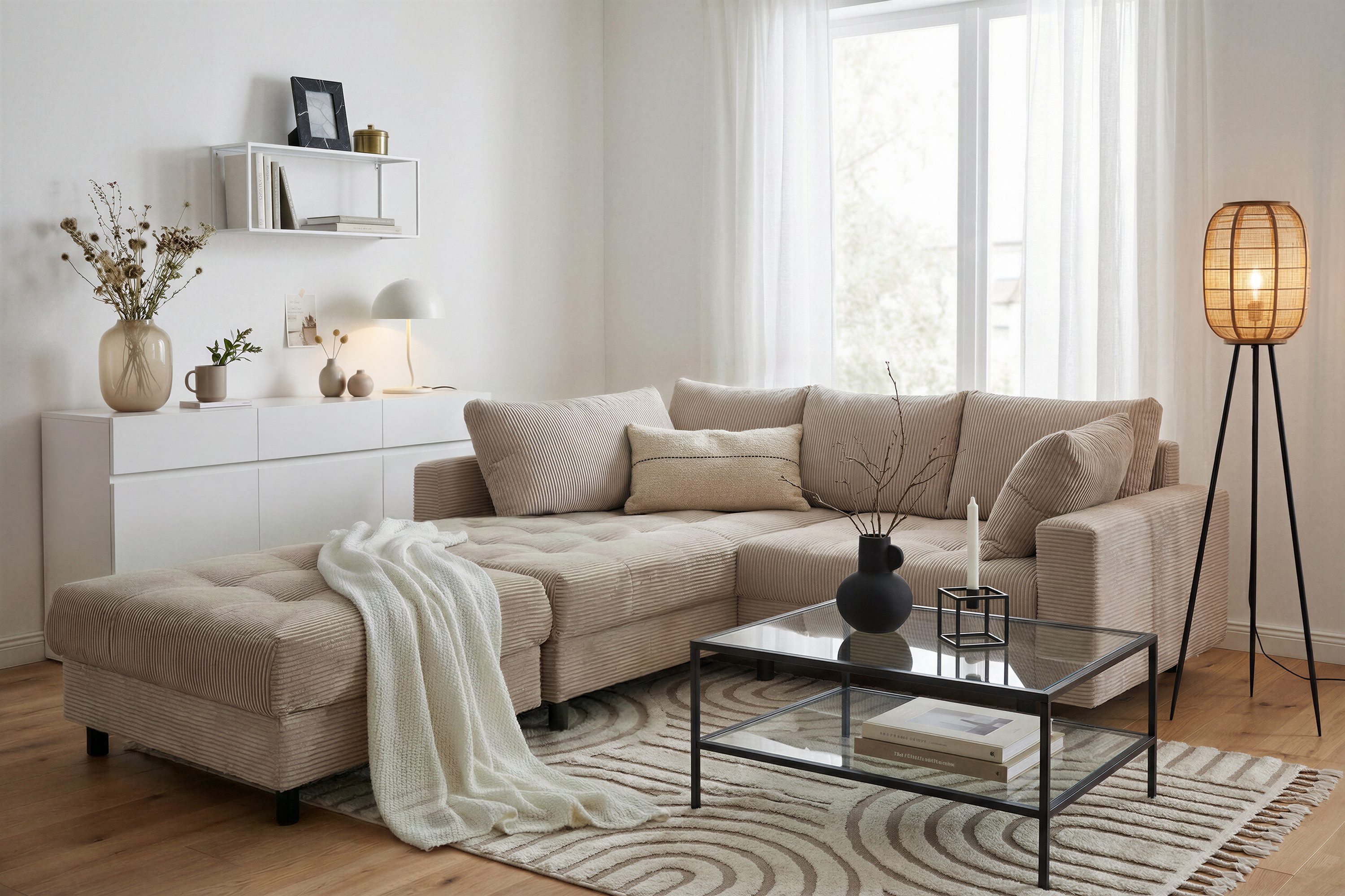 COLLECTION AB Ecksofa Toni L-Form, B: 215 cm, XXL-Liegefläche 178x190 cm mit Hocker, Set: Sofa & Hocker, 2 Zierkissen, Federkern, frei stellbar