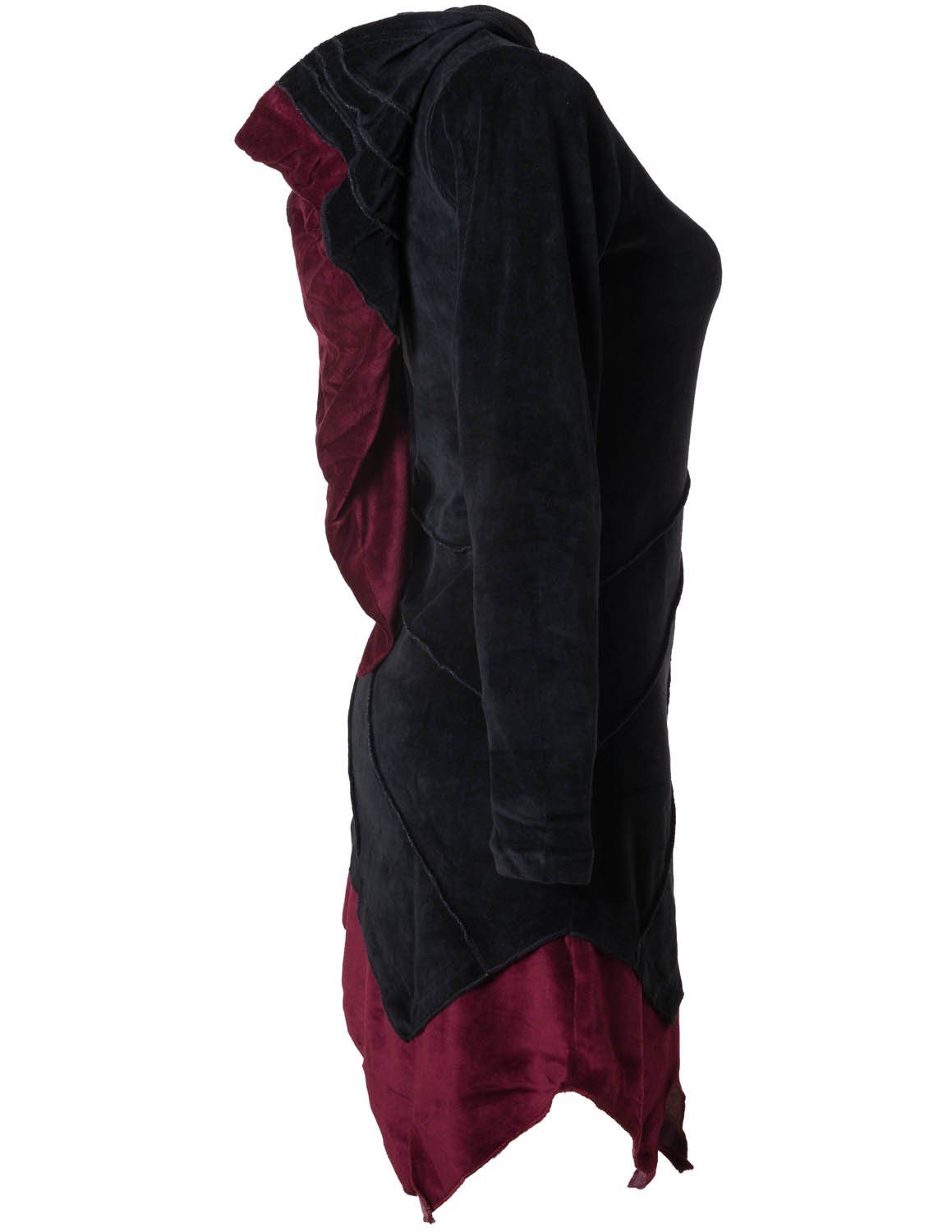 m. Vishes Ethno Zipfelkleid schwarz Gothik, Elfenkleid Hippie, Zipfelkapuze Style Asymmetrisches aus Samt