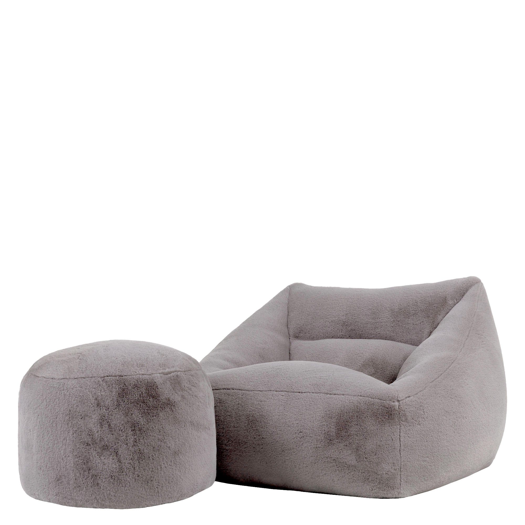 icon Sitzsack Riesen Sessel XXL aus Kunstfell Flauschig „Natalia" mit Sitzpouf (Spar-Set, 1 x Sitzsack-Sessel, 1 x Fußhocker), Sitzsack XXL, Made in Germany, für Erwachsene & Kinder, für Wohnzimmer