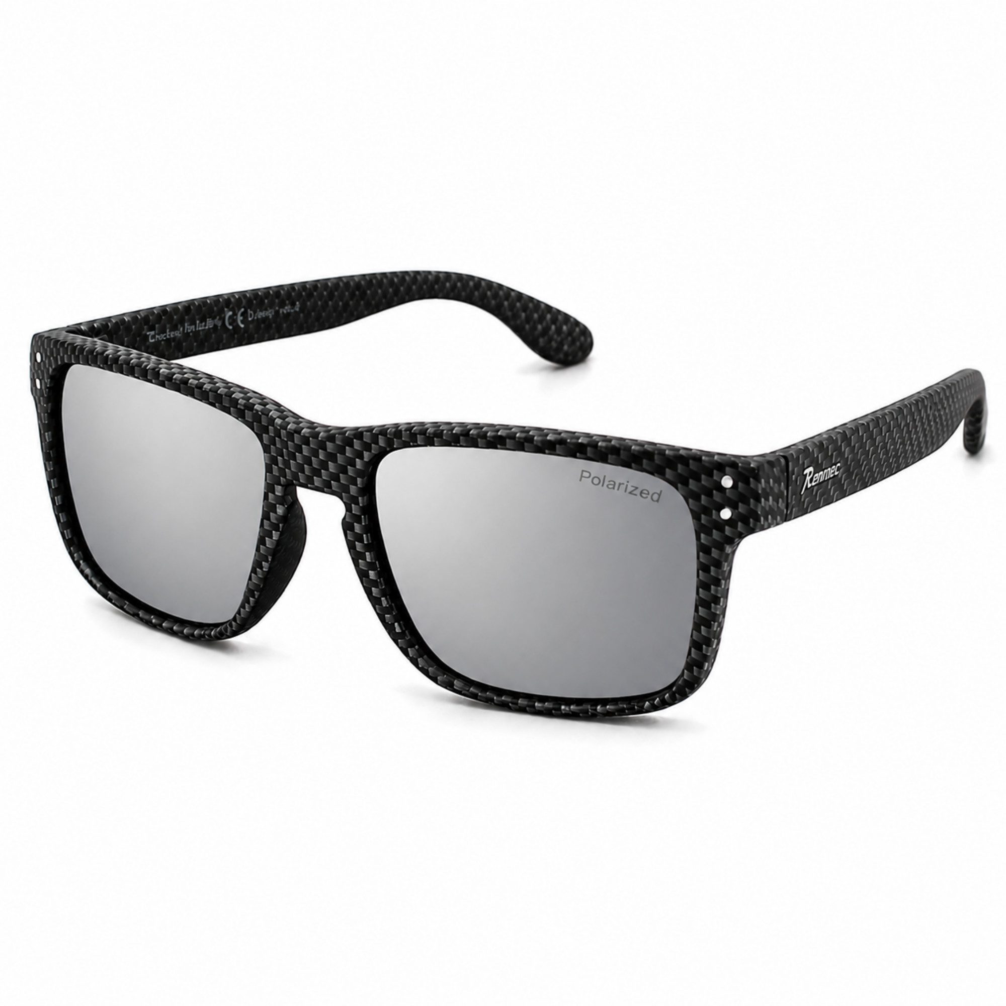 Rennec Sonnenbrille Herren Polarisiert Rechteckig Carbon Optik mit Hardcase Gläser UV400 Getönt oder Verspiegelt, Edelstahl Bügelgelenke 3in2 – Bild 5 von 5