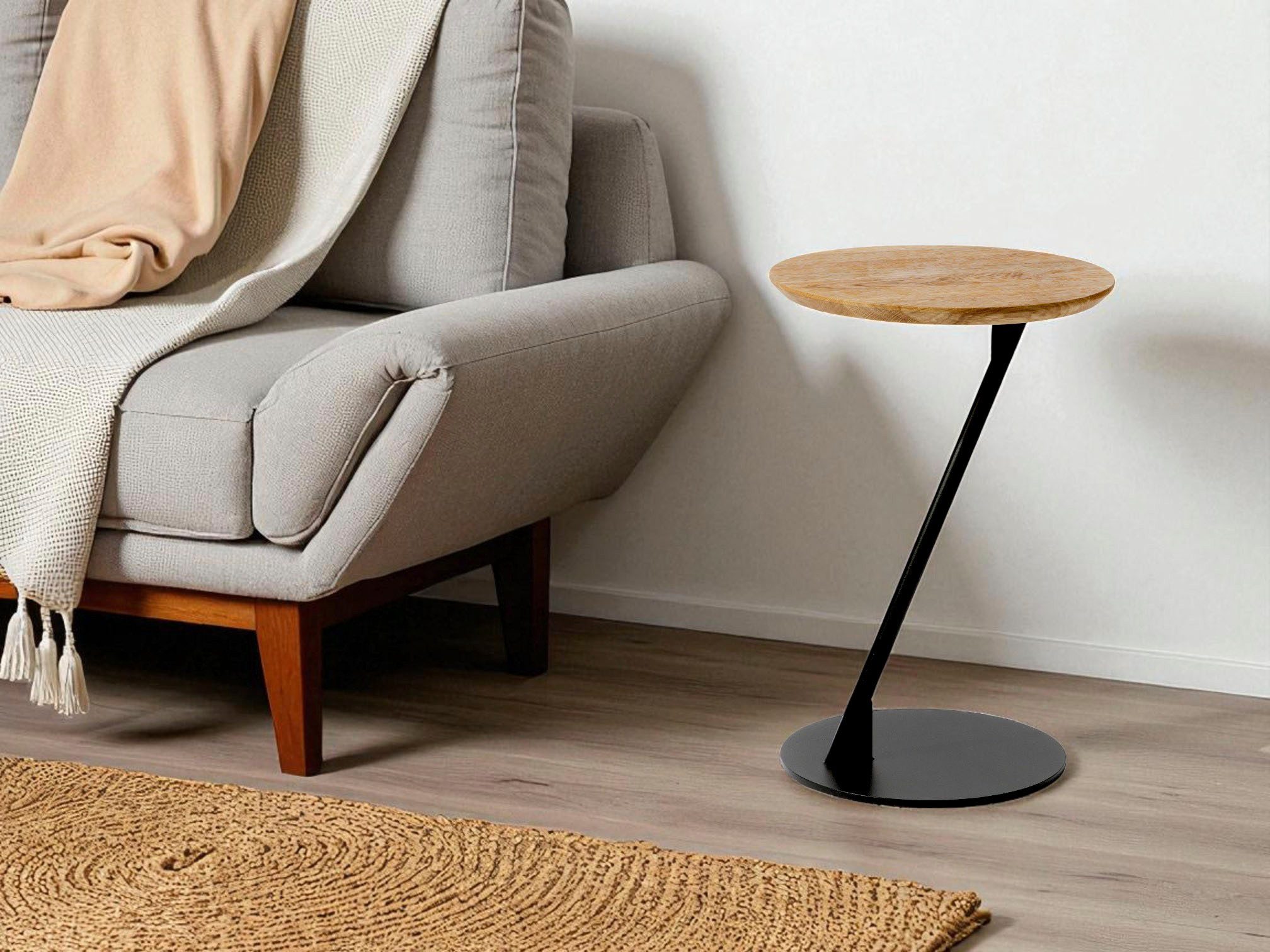 andas Couchtisch Kurikka (B/T/H: 35/35/52 cm), Kaffeetisch, Tischplatte aus massiver Eiche, Gestell aus Metall