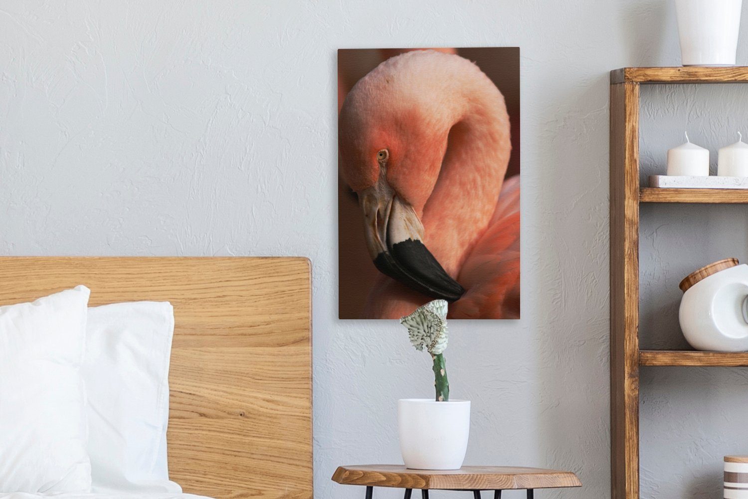 OneMillionCanvasses® Leinwandbild Nahaufnahme 20x30 Zackenaufhänger, mit cm bespannt rosa (1 Leinwandbild chilenischen inkl. Flamingos fertig eines Kopf, Gemälde, St)