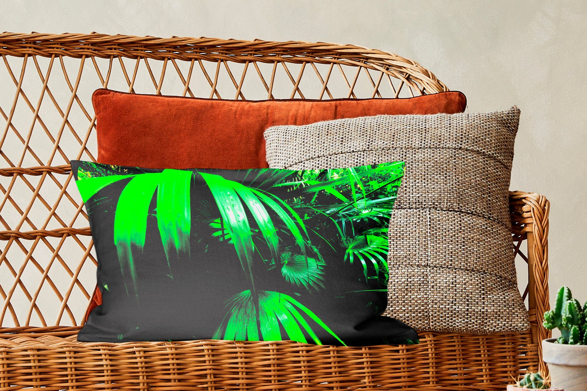 Füllung, mit Wohzimmer Palmenblätter Dekokissen Dekokissen Dekoration, MuchoWow Dschungel, im Zierkissen, Schlafzimmer