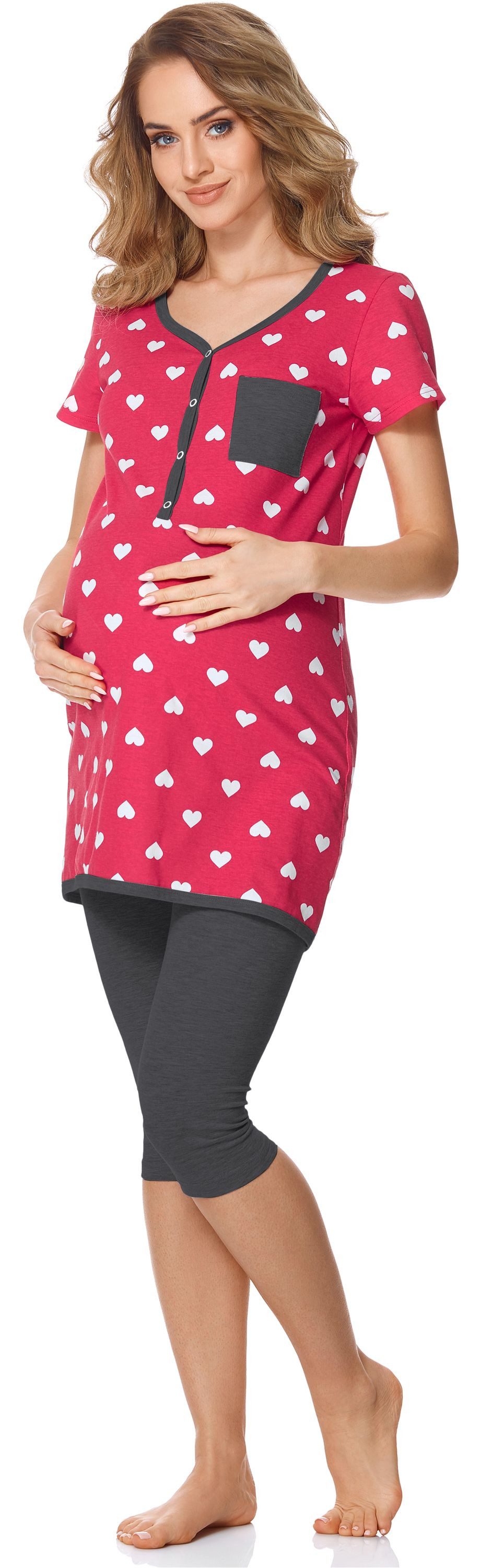 Bellivalini Umstandspyjama Damen Umstands Pyjama mit Stillfunktion BLV50-126 mit Brusttasche