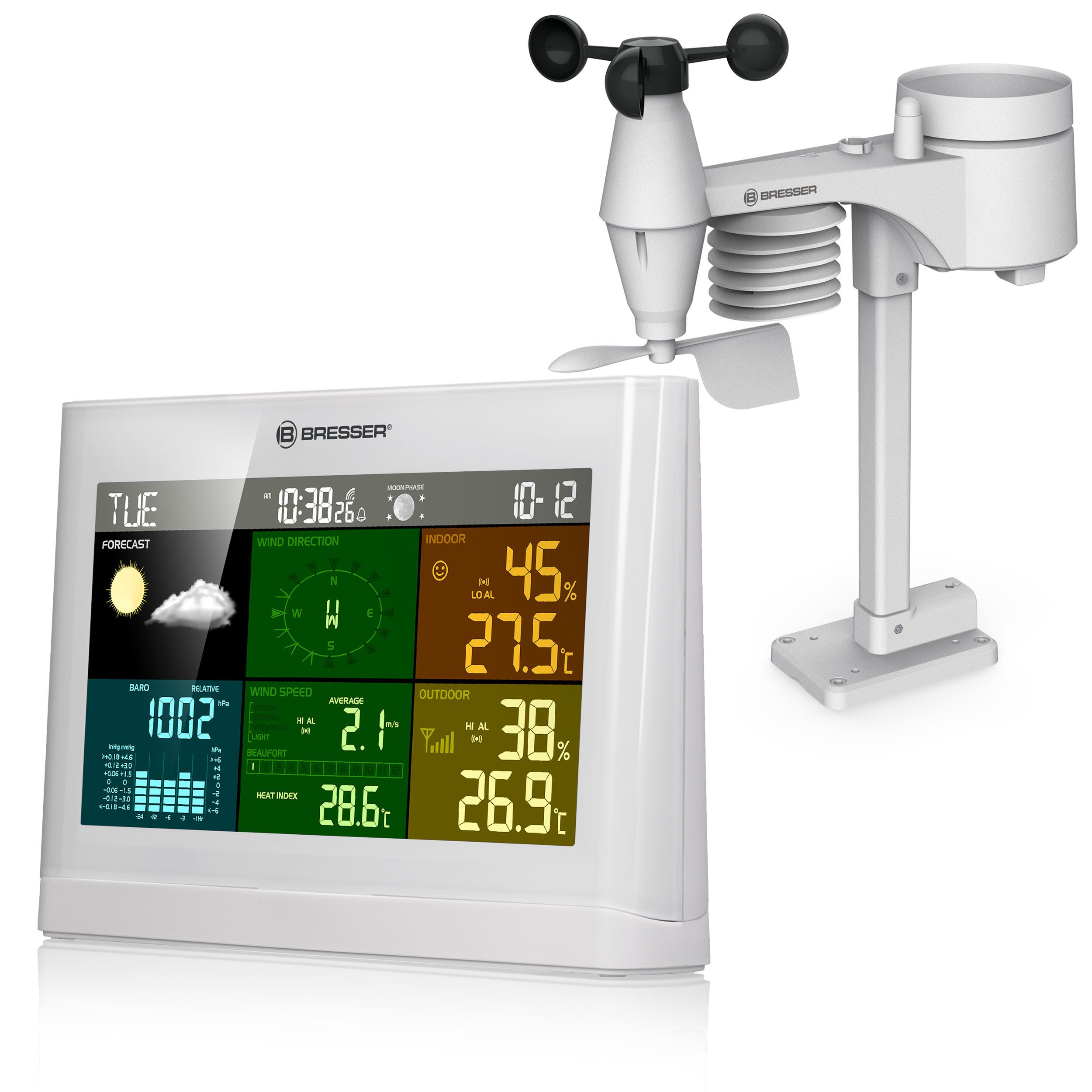 BRESSER BRESSER 5-in-1 Comfort Wetterstation mit Farbdisplay Wetterstation
